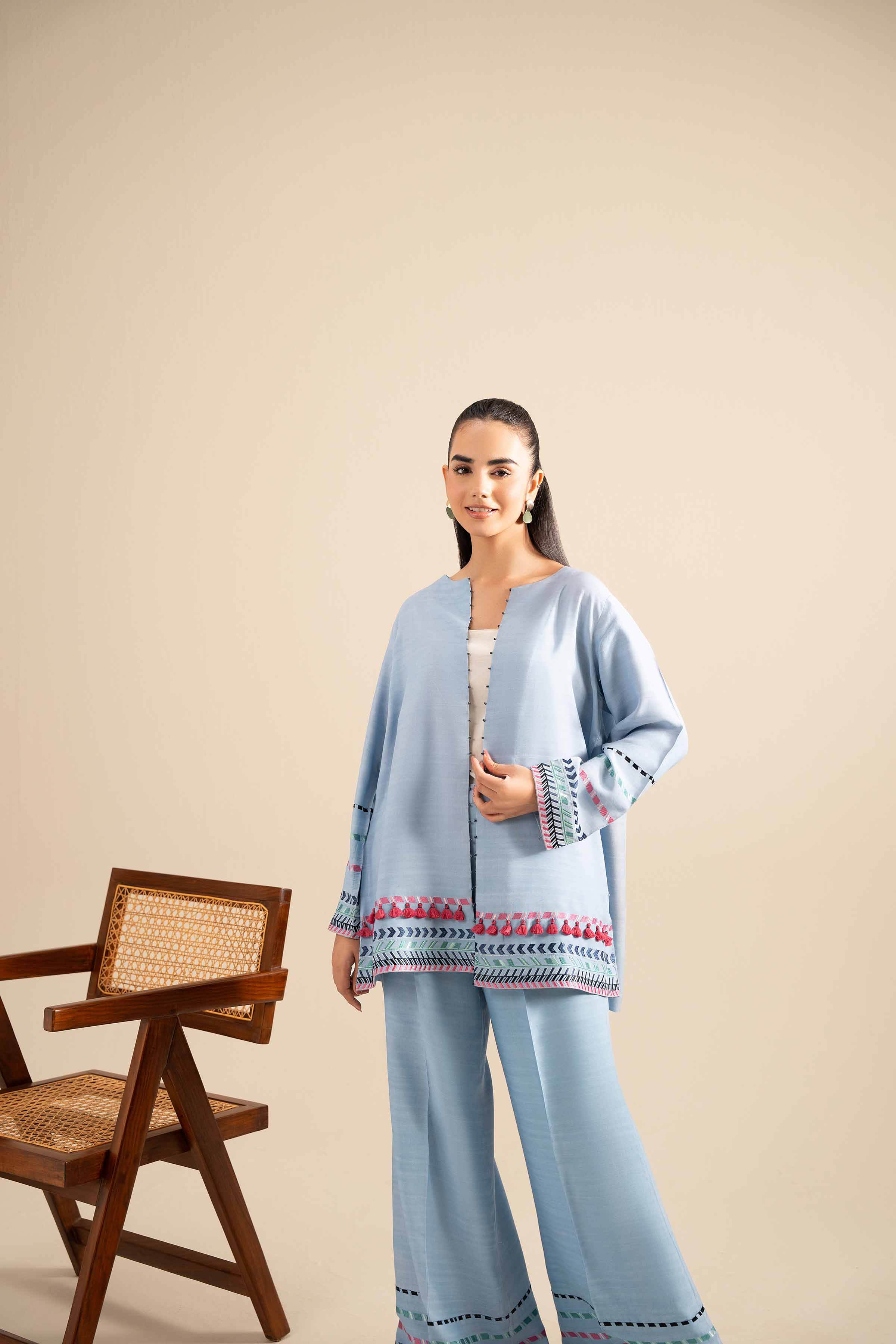 NishatUK - Sky Blue Embroidered Silk 2-piece ready to wear Dress