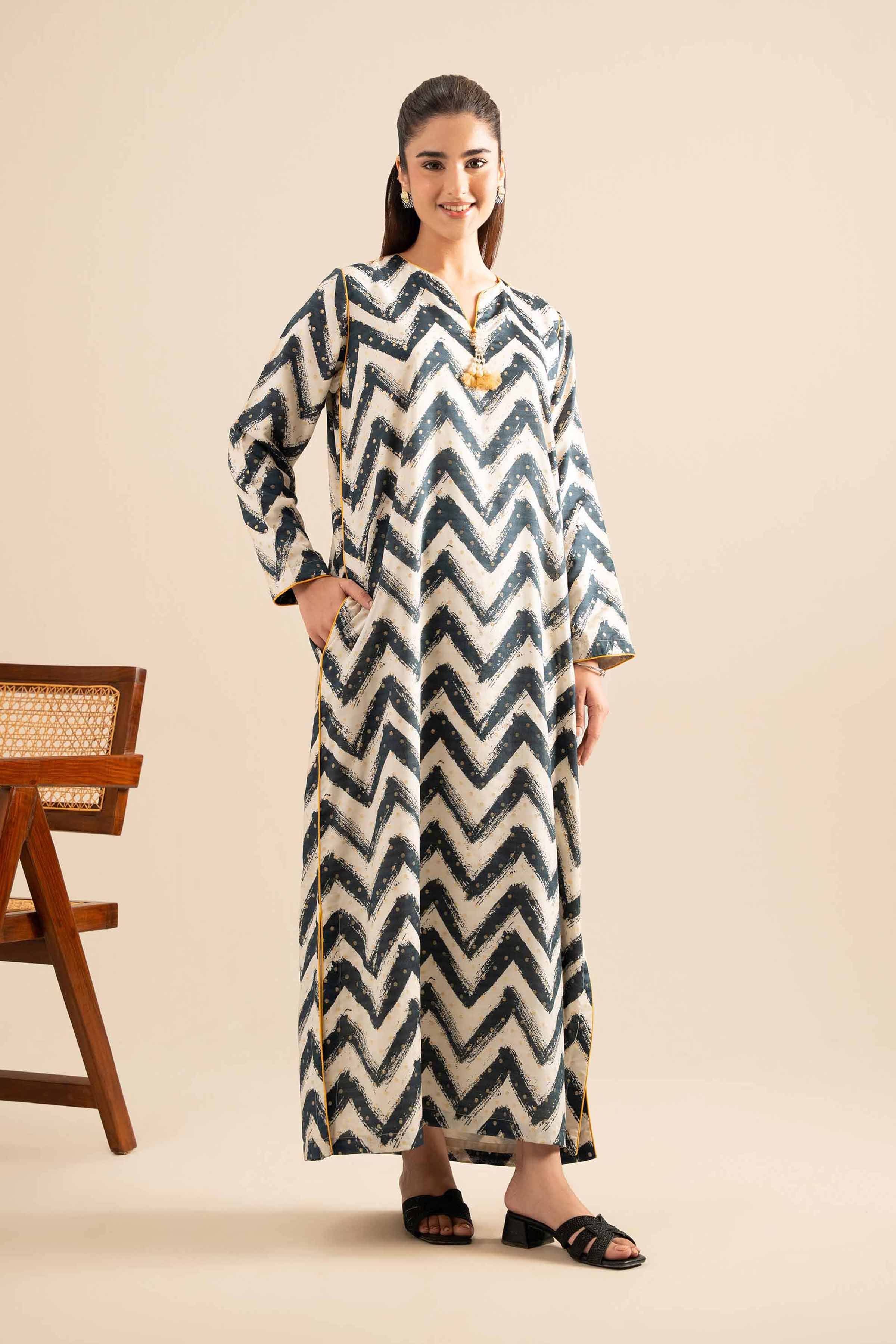 NishatUK - Off White Printed  Monar Gold 1-piece ready to wear Long Dress