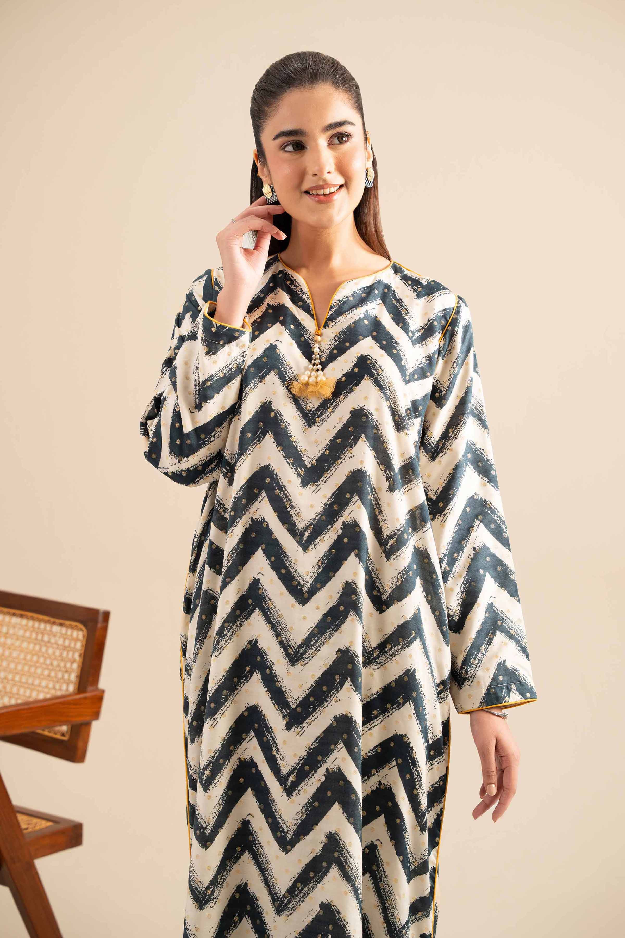 NishatUK - Off White Printed  Monar Gold 1-piece ready to wear Long Dress