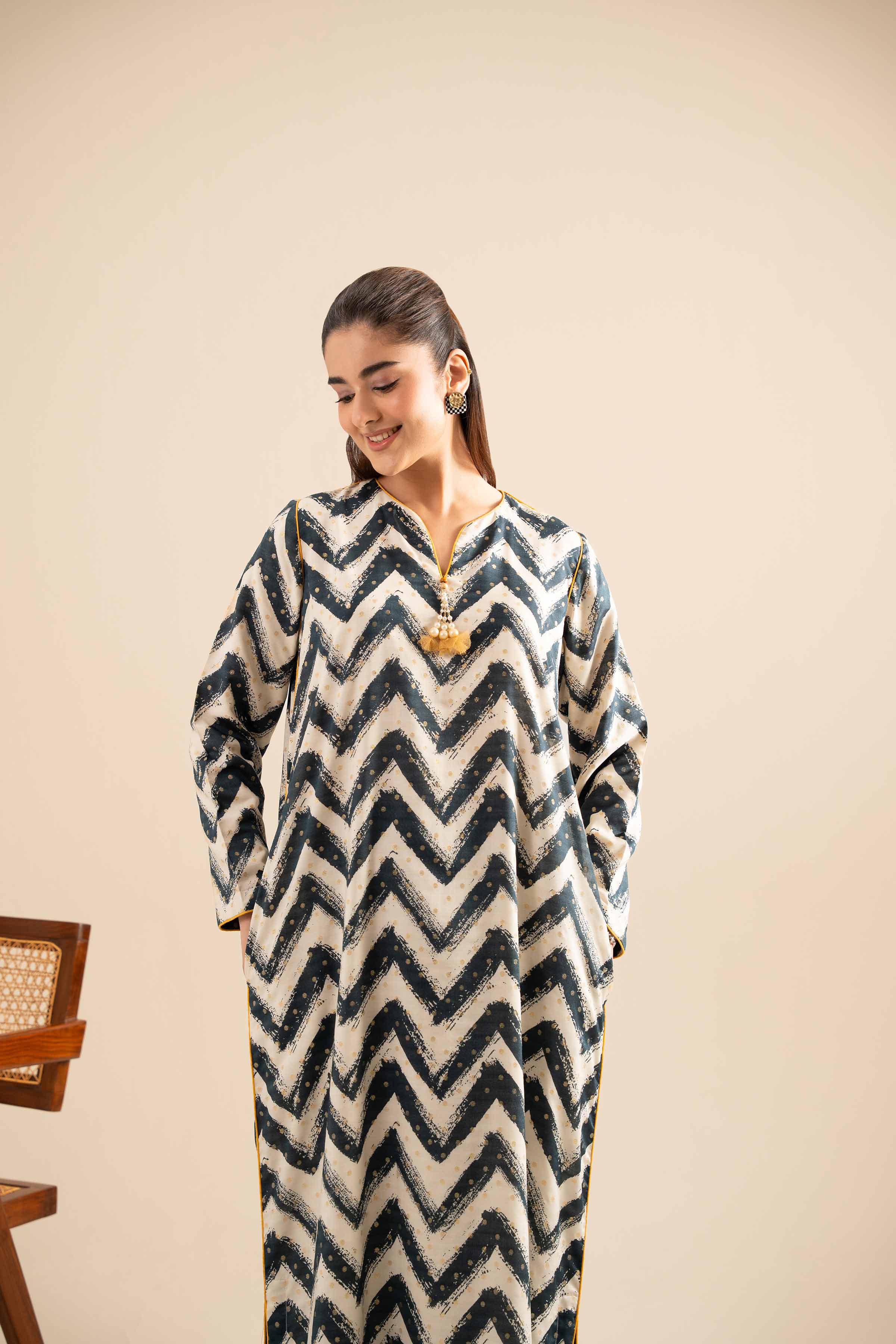 NishatUK - Off White Printed  Monar Gold 1-piece ready to wear Long Dress