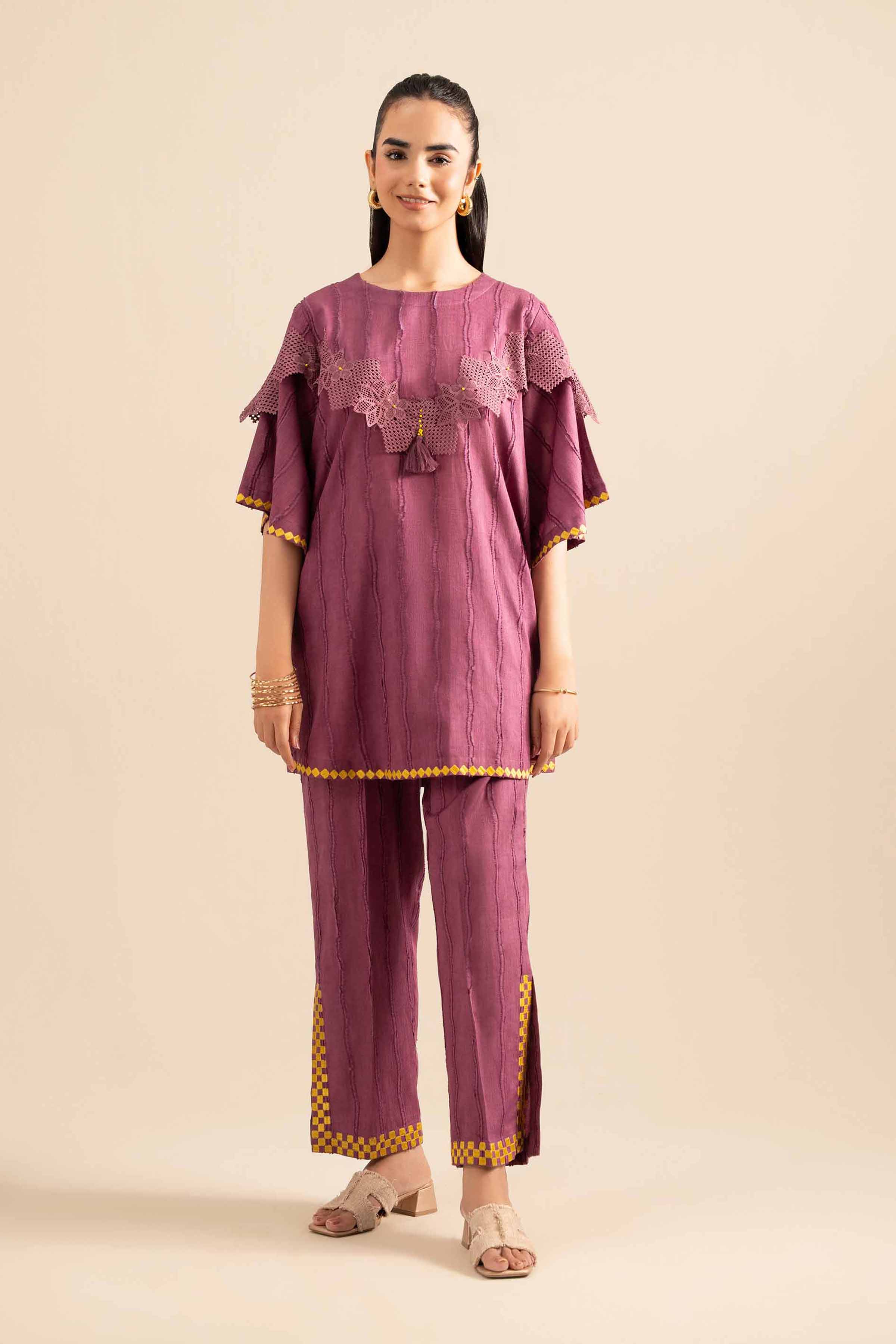 NishatUK - Plum Embroidered  Jacquard 2-piece ready to wear Dress