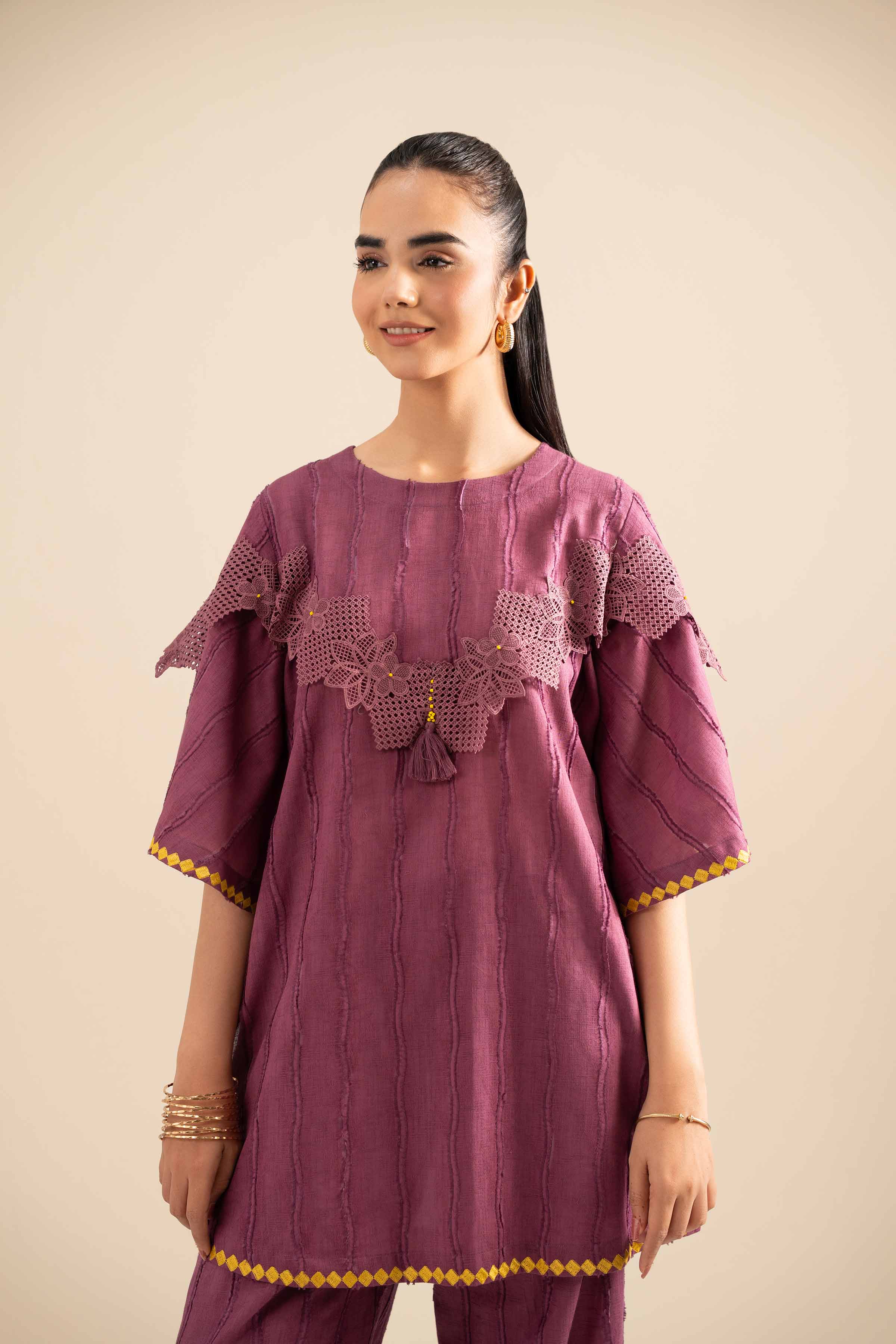 NishatUK - Plum Embroidered  Jacquard 2-piece ready to wear Dress
