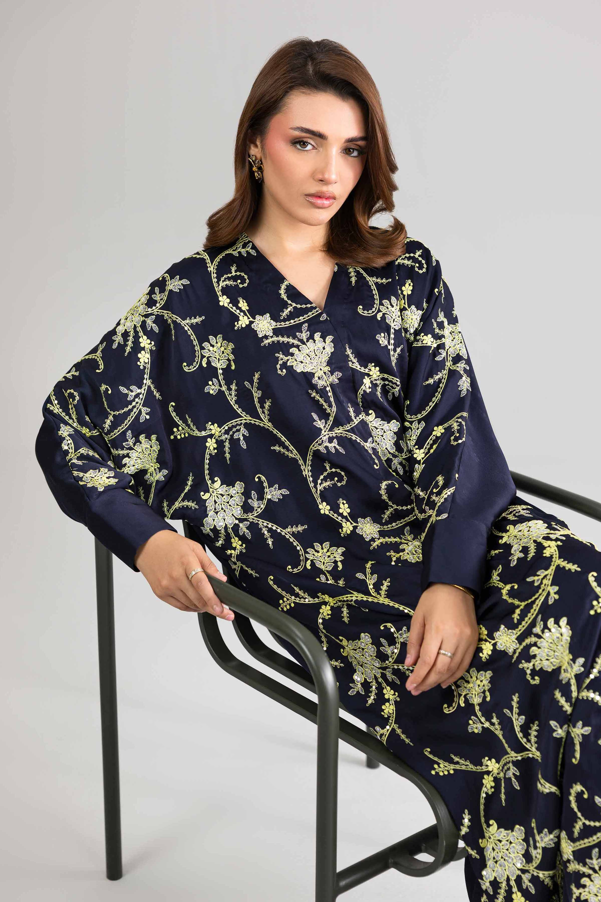 Nishat UK - Blue Embroidered Silk 1-piece ready to wear long dress