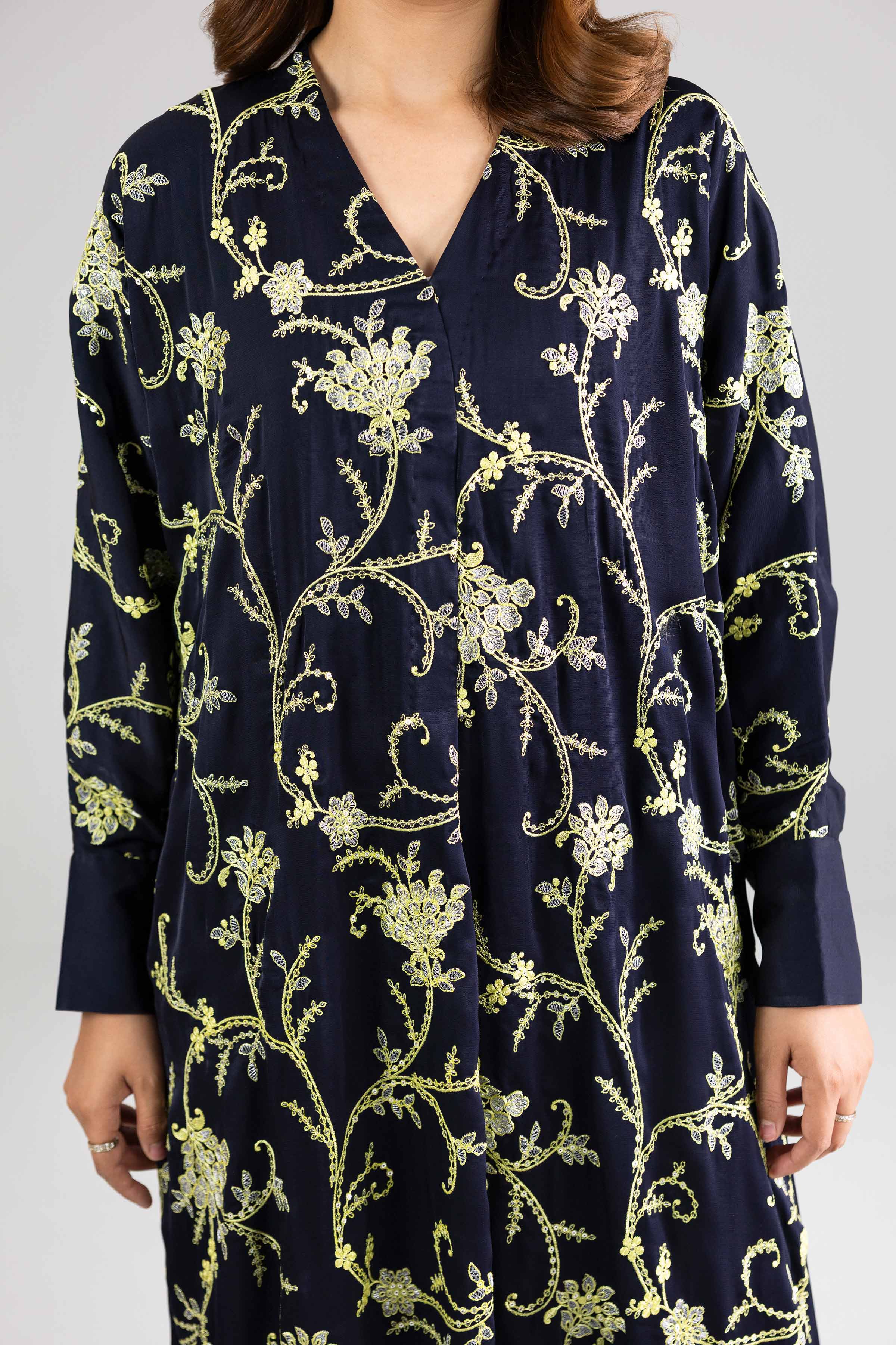 Nishat UK - Blue Embroidered Silk 1-piece ready to wear long dress