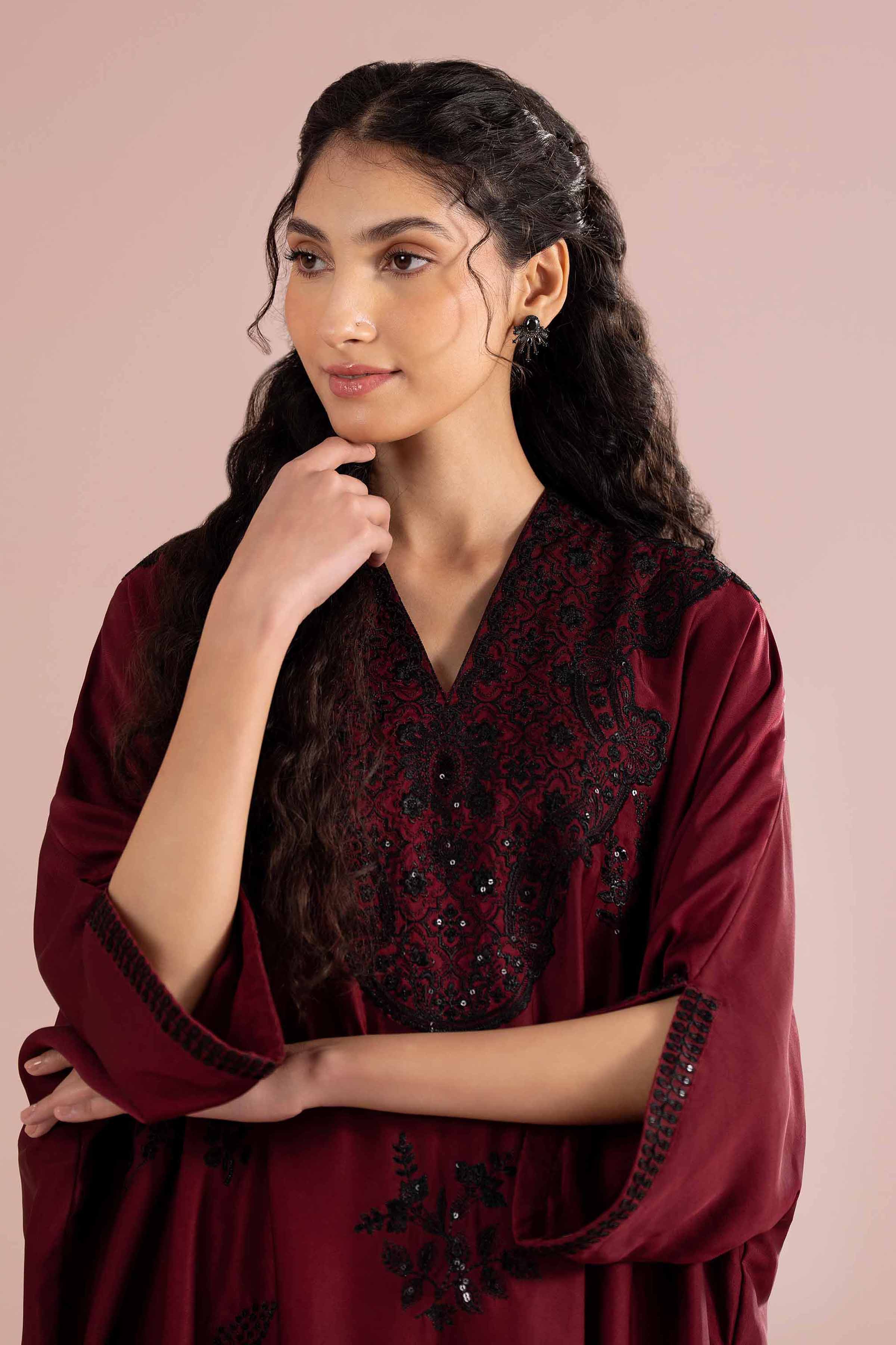 Nishat UK - Red Embroidered Silk 1-piece ready to wear Long dress