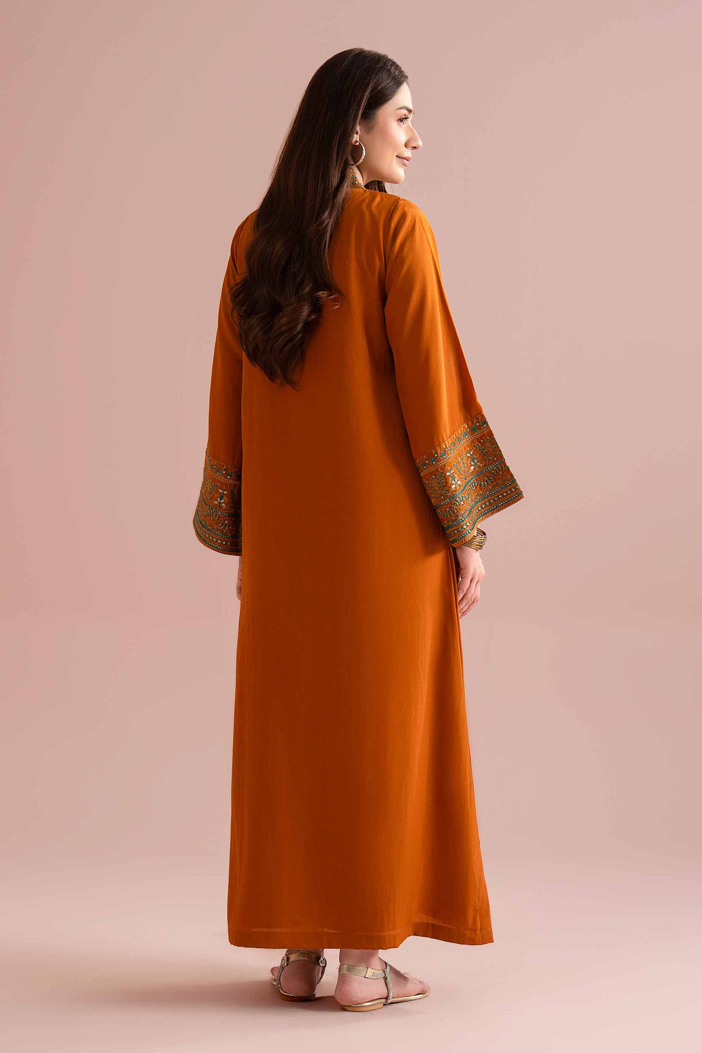 NishatUK - Orange Embroidered Fine Grip 1-piece ready to wear long dress