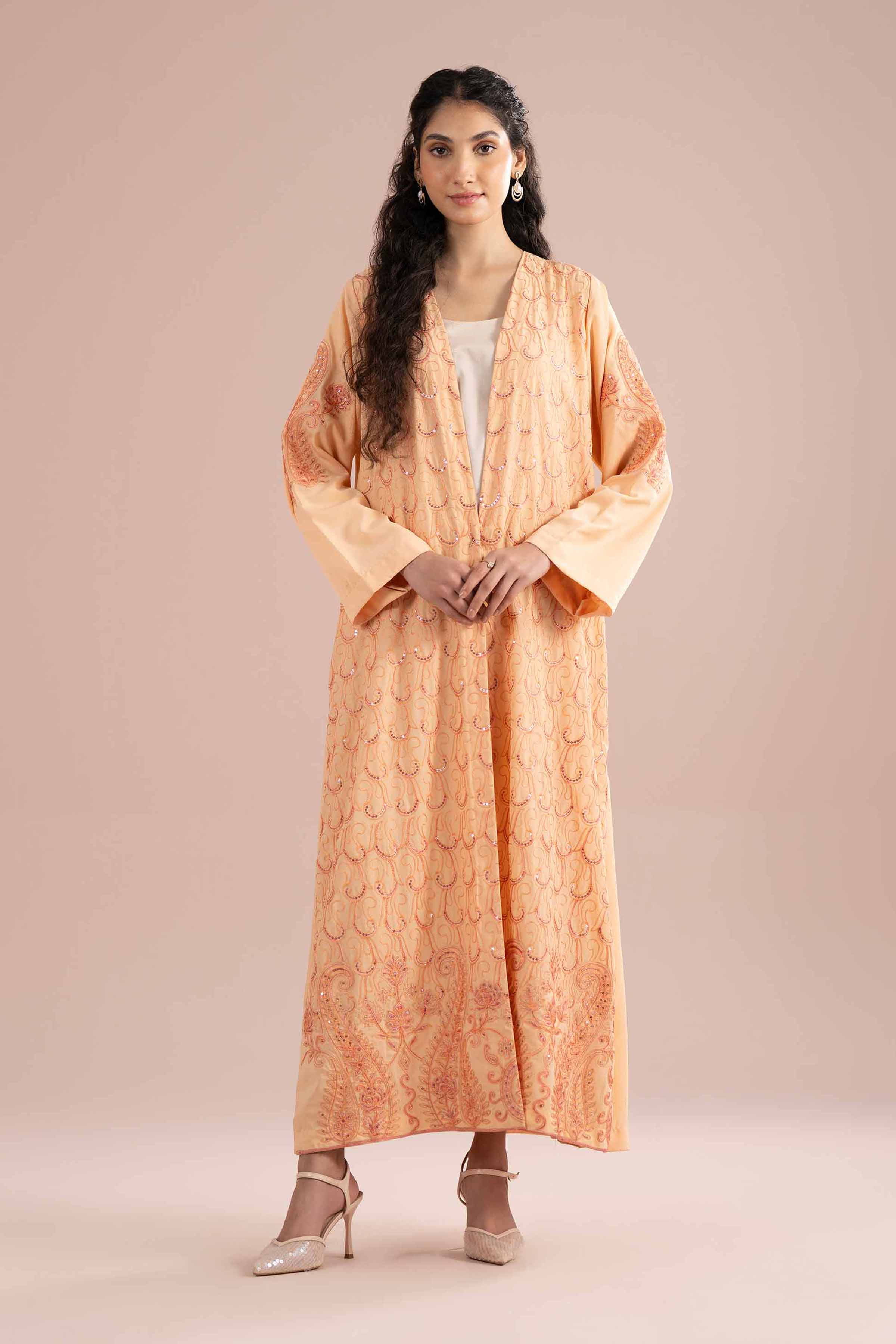 Nishat UK - Peach Embroidered Grip 2 Pieces ready to wear Long Dress