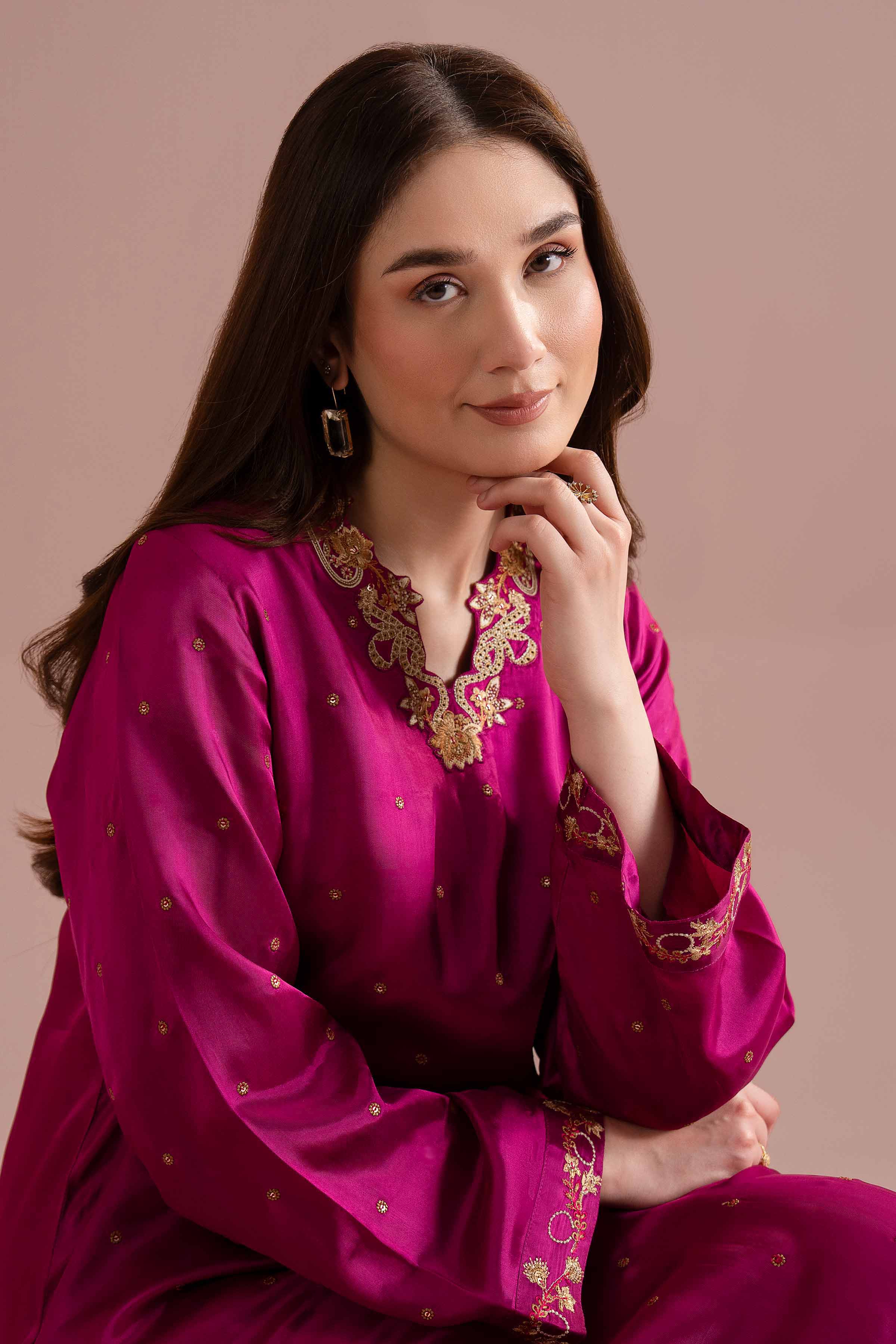 Nishat UK - Pink Embroidered Silk 1-piece ready to wear Long dress