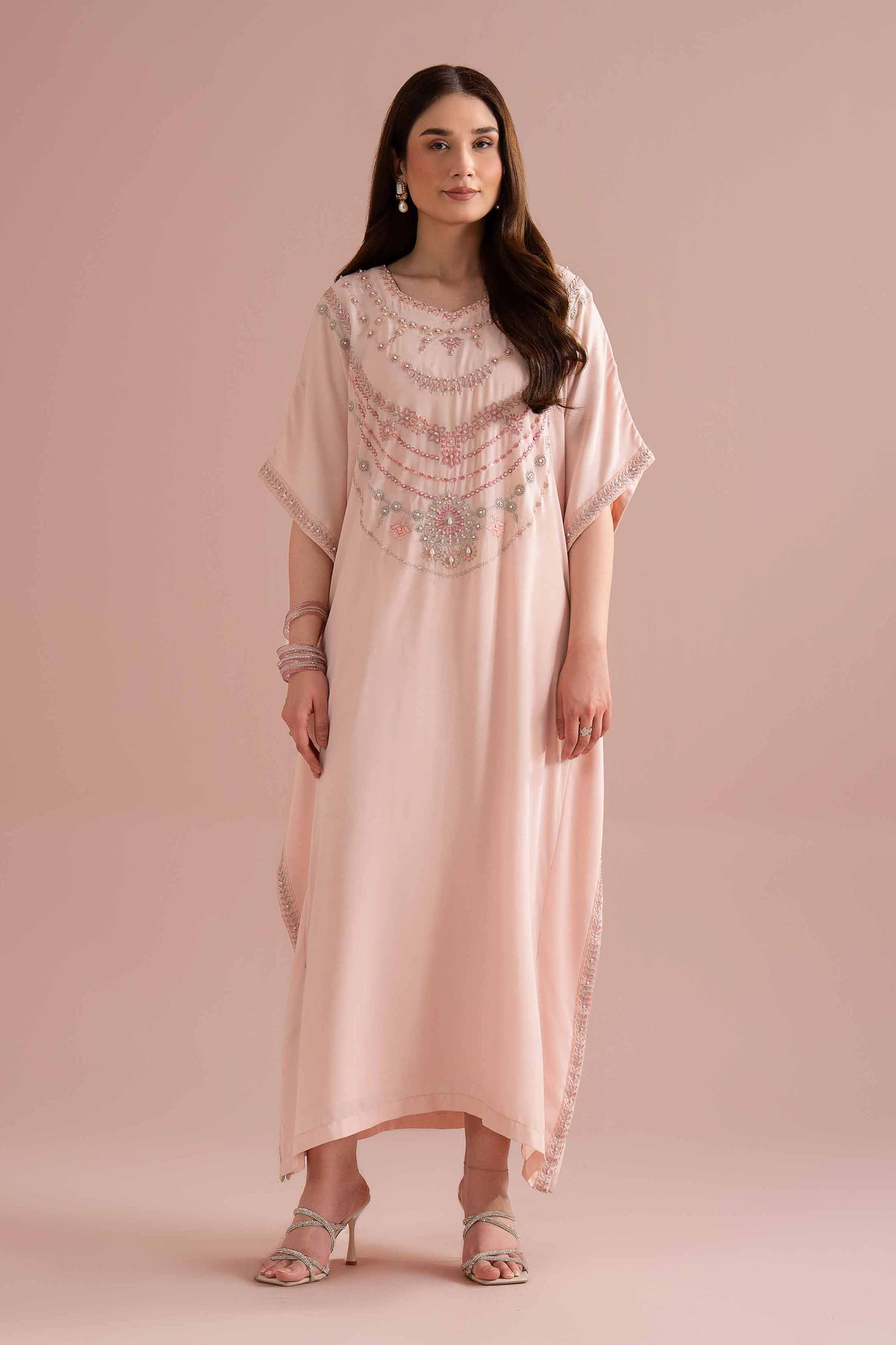 NishatUK - Pink Embroidered Georgette 1-piece ready to wear kaftan