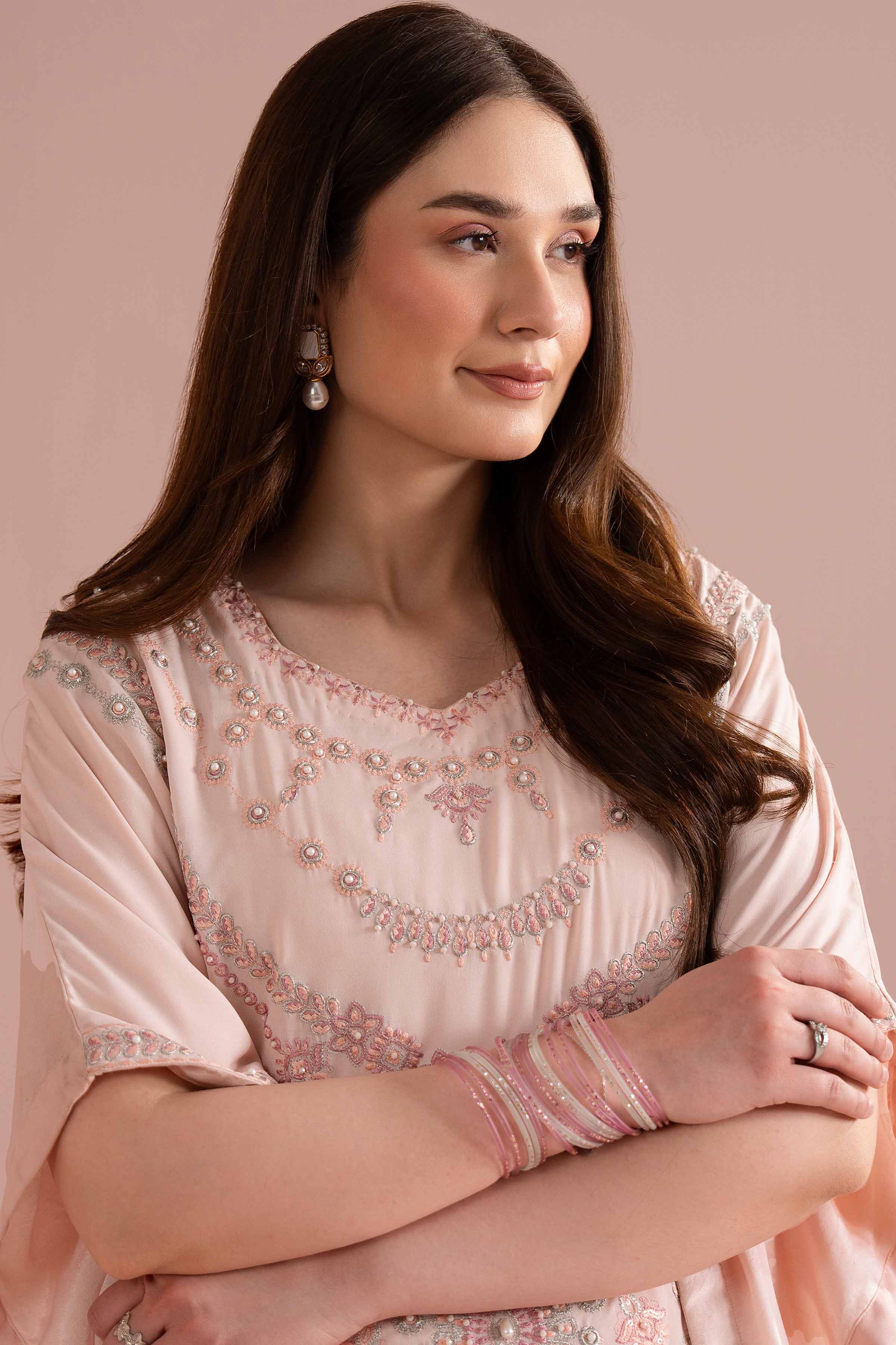 NishatUK - Pink Embroidered Georgette 1-piece ready to wear kaftan