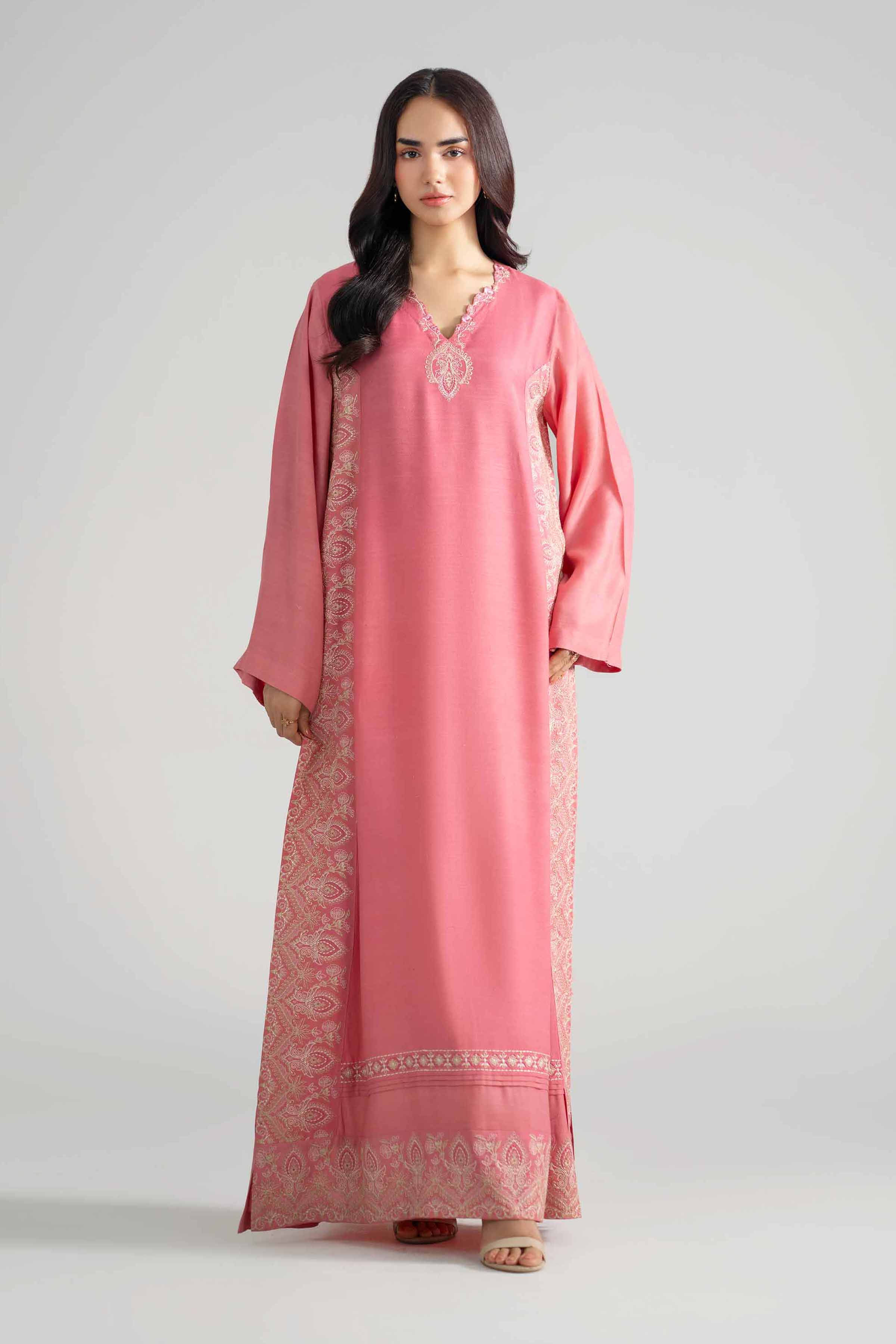 Nishat UK - Pink Embroidered Silk 1-piece ready to wear long dress