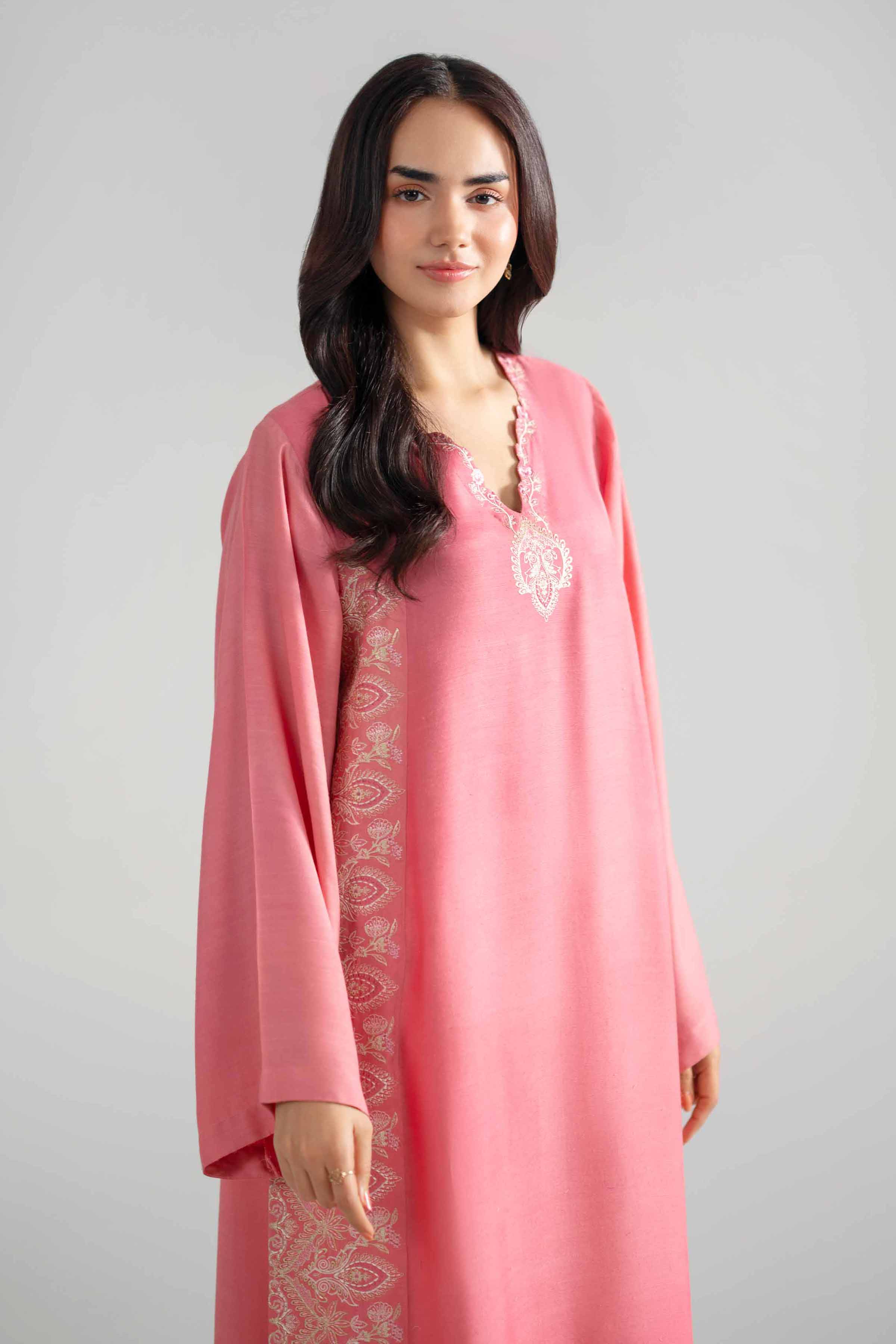 Nishat UK - Pink Embroidered Silk 1-piece ready to wear long dress