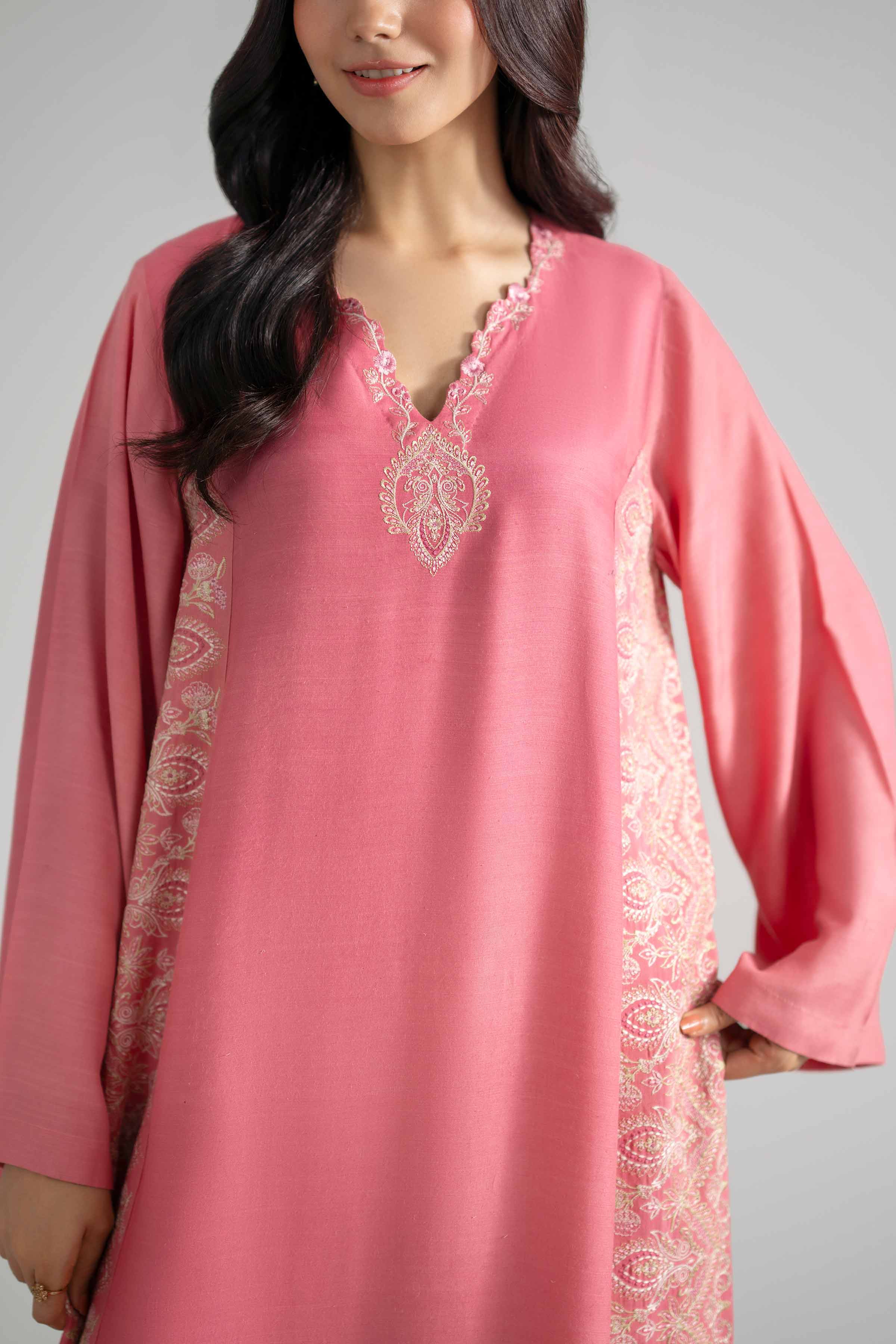 Nishat UK - Pink Embroidered Silk 1-piece ready to wear long dress
