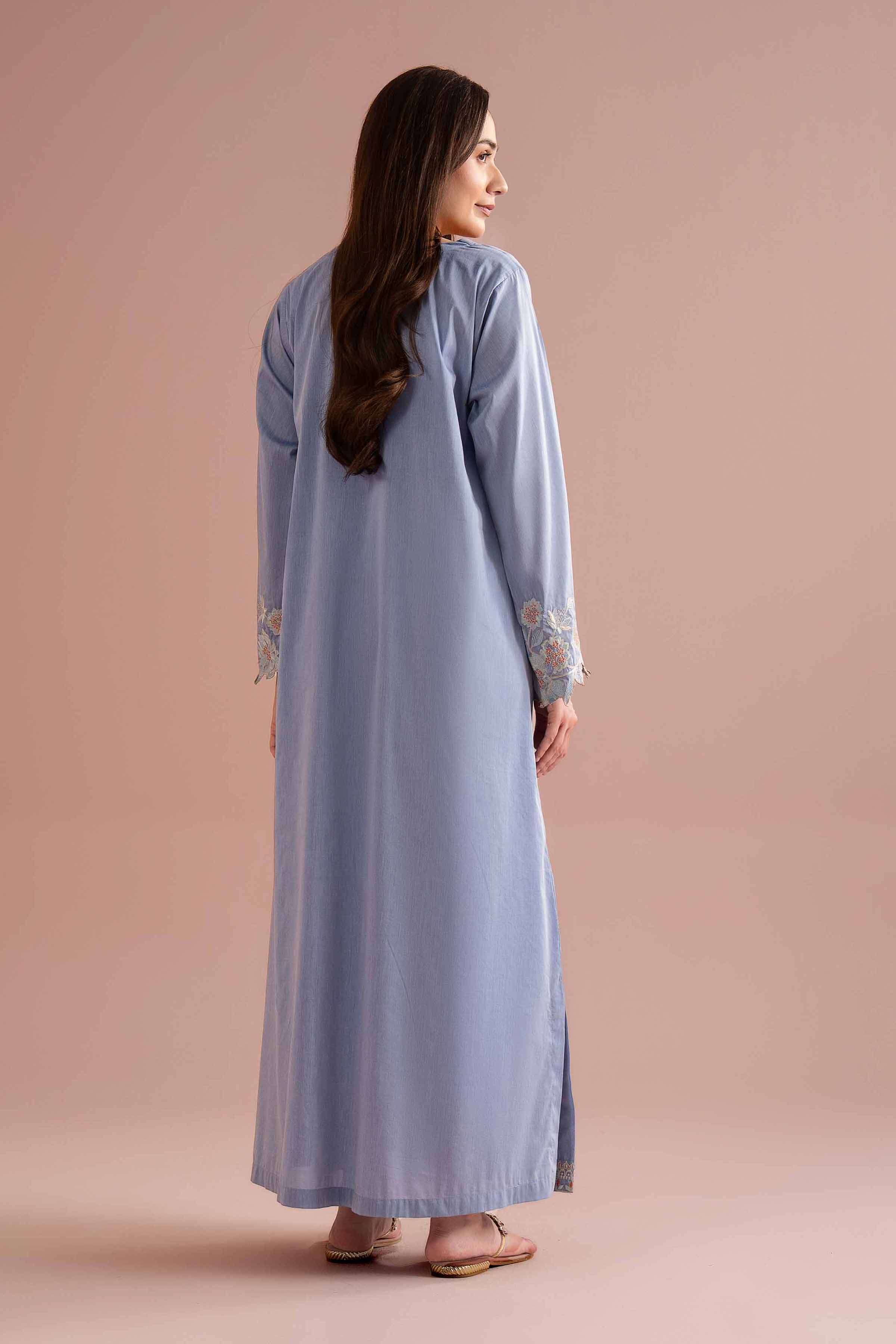 Nishat UK - Blue Embroidered Chambray 1-piece ready to wear Long dress