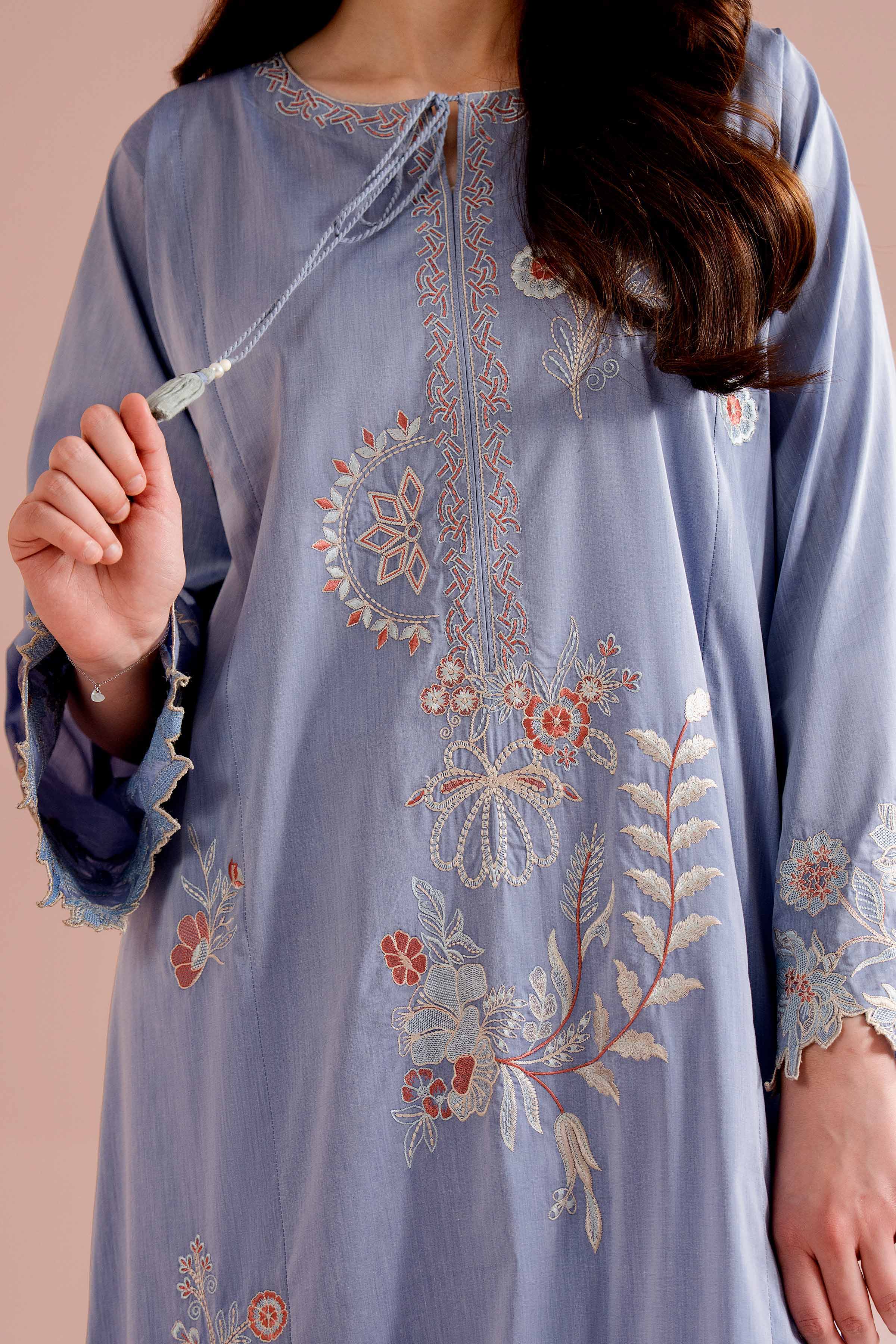 Nishat UK - Blue Embroidered Chambray 1-piece ready to wear Long dress