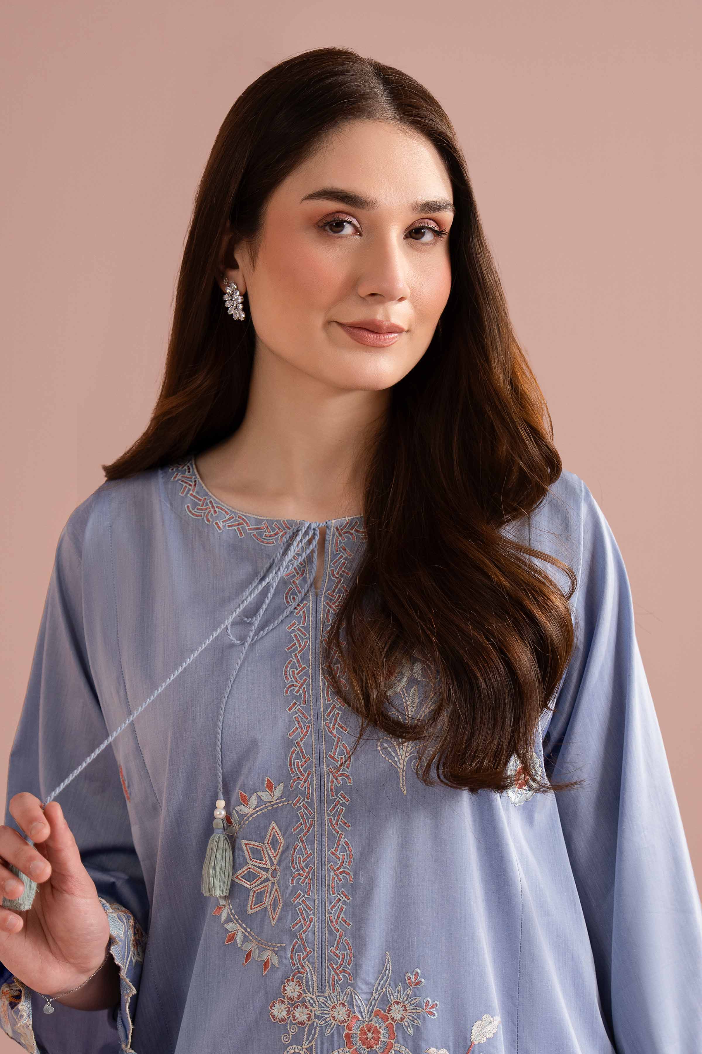Nishat UK - Blue Embroidered Chambray 1-piece ready to wear Long dress