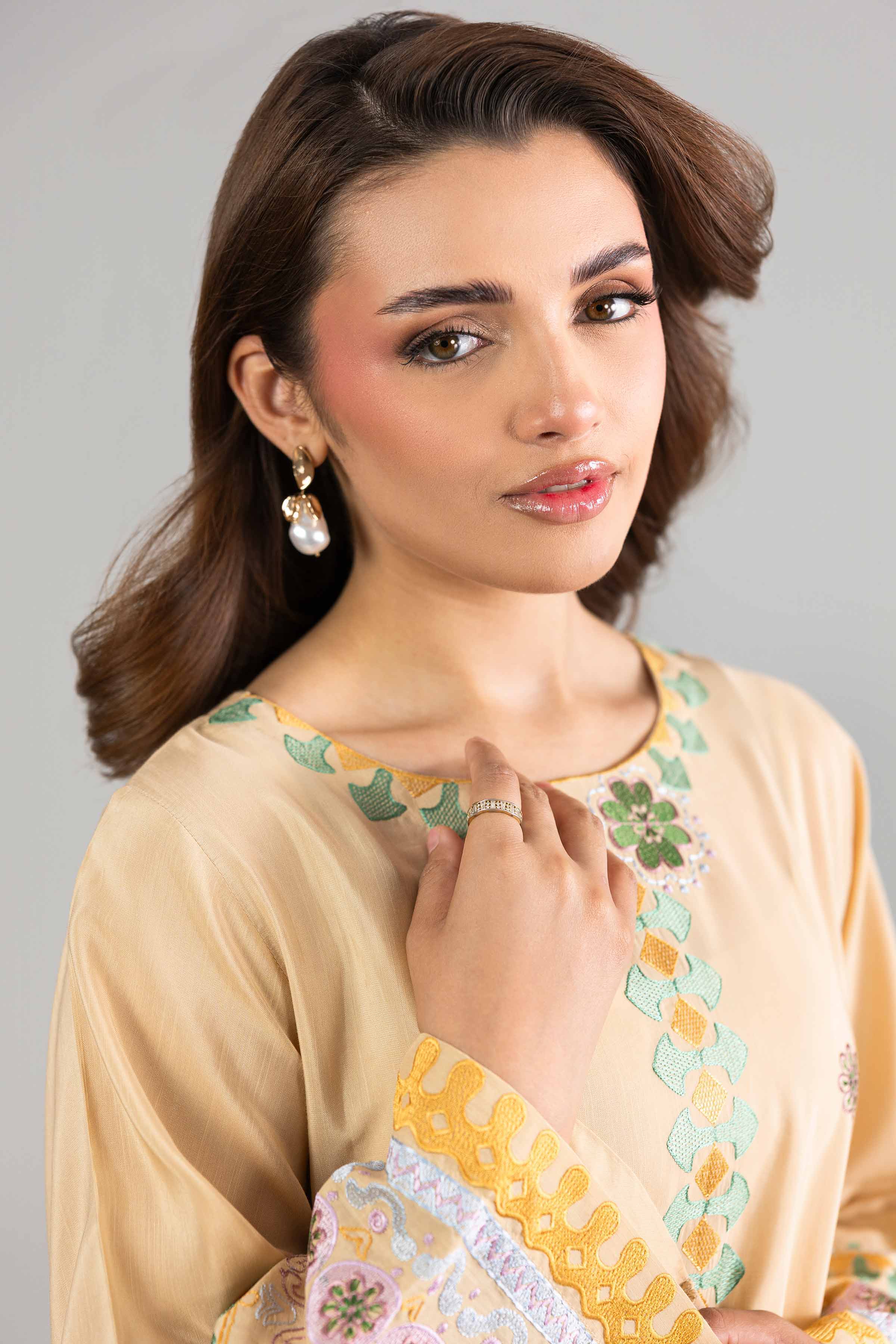Nishat UK - Yellow Embroidered Silk 1-piece ready to wear long dress