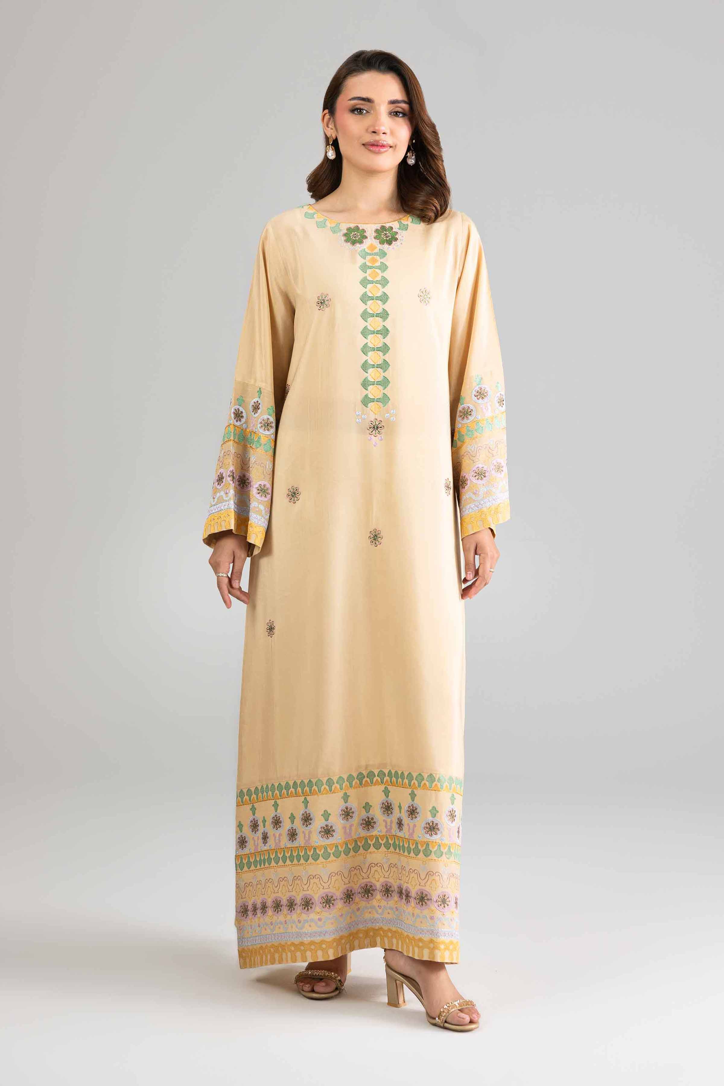 Nishat UK - Yellow Embroidered Silk 1-piece ready to wear long dress