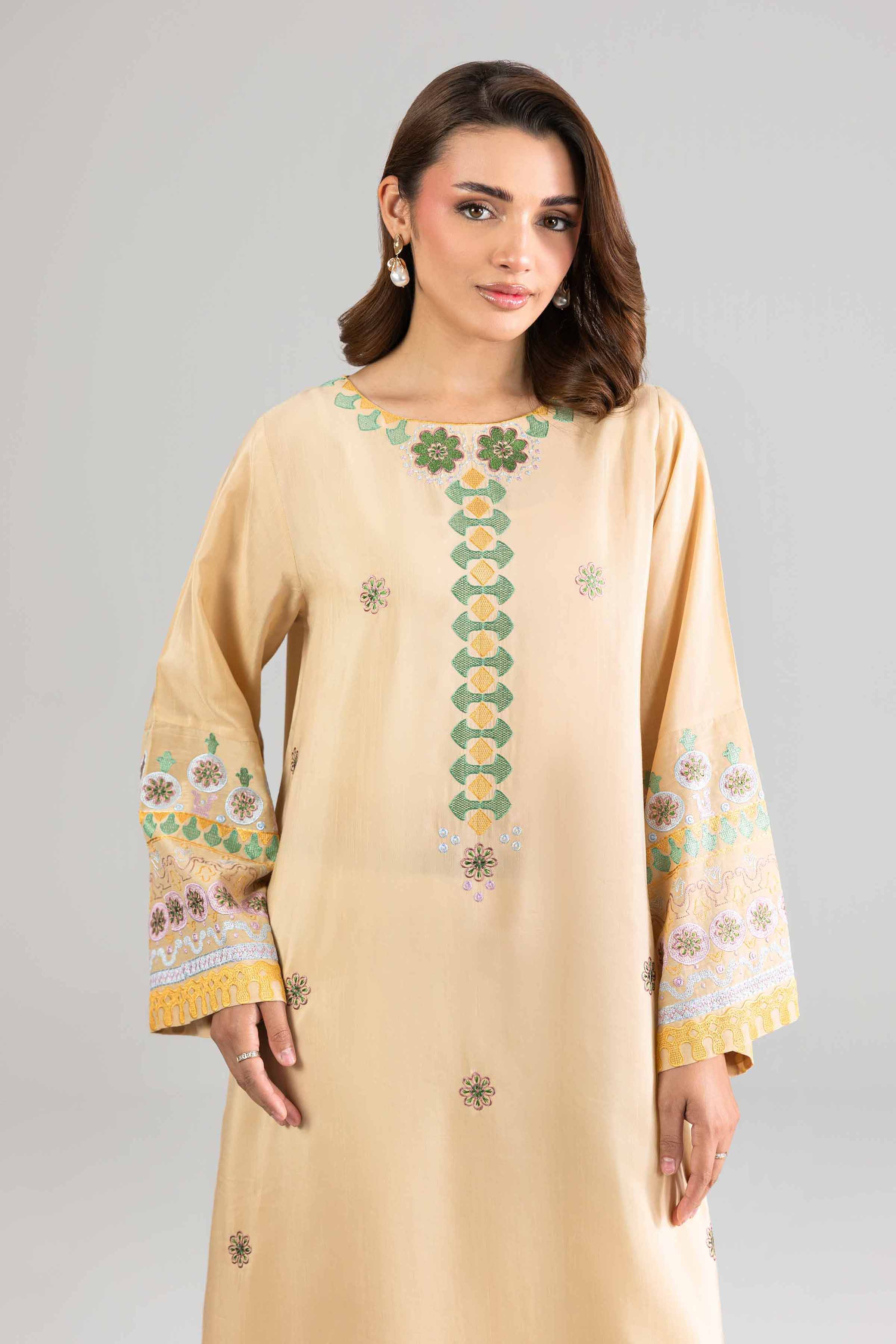 Nishat UK - Yellow Embroidered Silk 1-piece ready to wear long dress