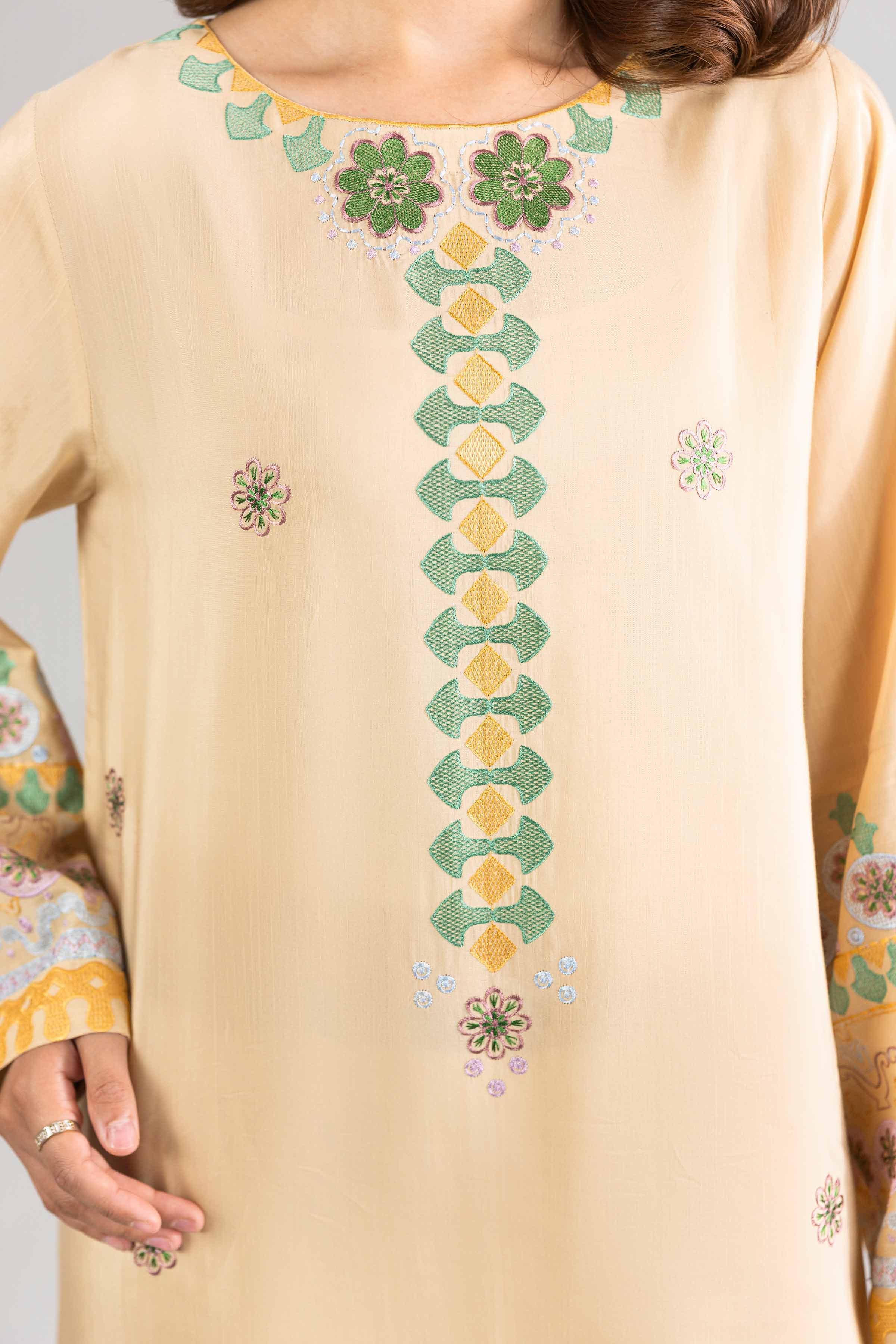 Nishat UK - Yellow Embroidered Silk 1-piece ready to wear long dress