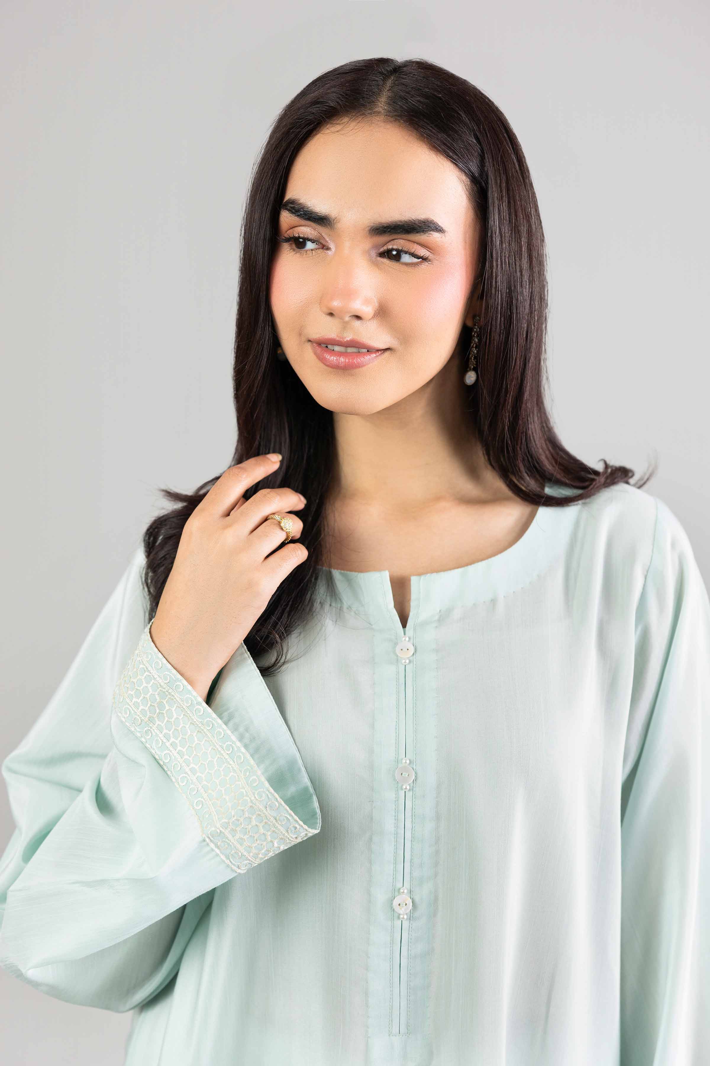 Nishat UK - Green Embroidered Silk 1-piece ready to wear Long dress