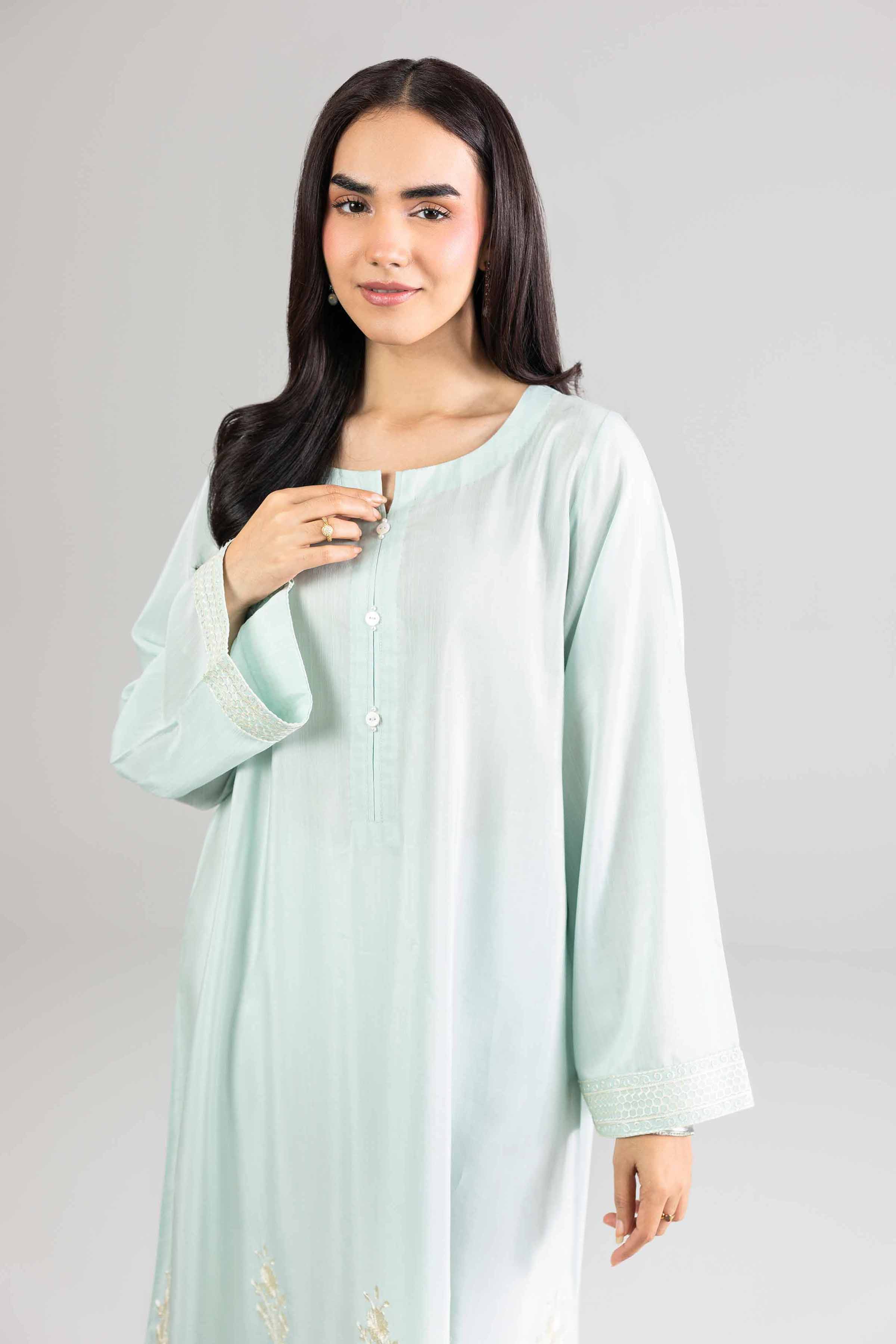 Nishat UK - Green Embroidered Silk 1-piece ready to wear Long dress