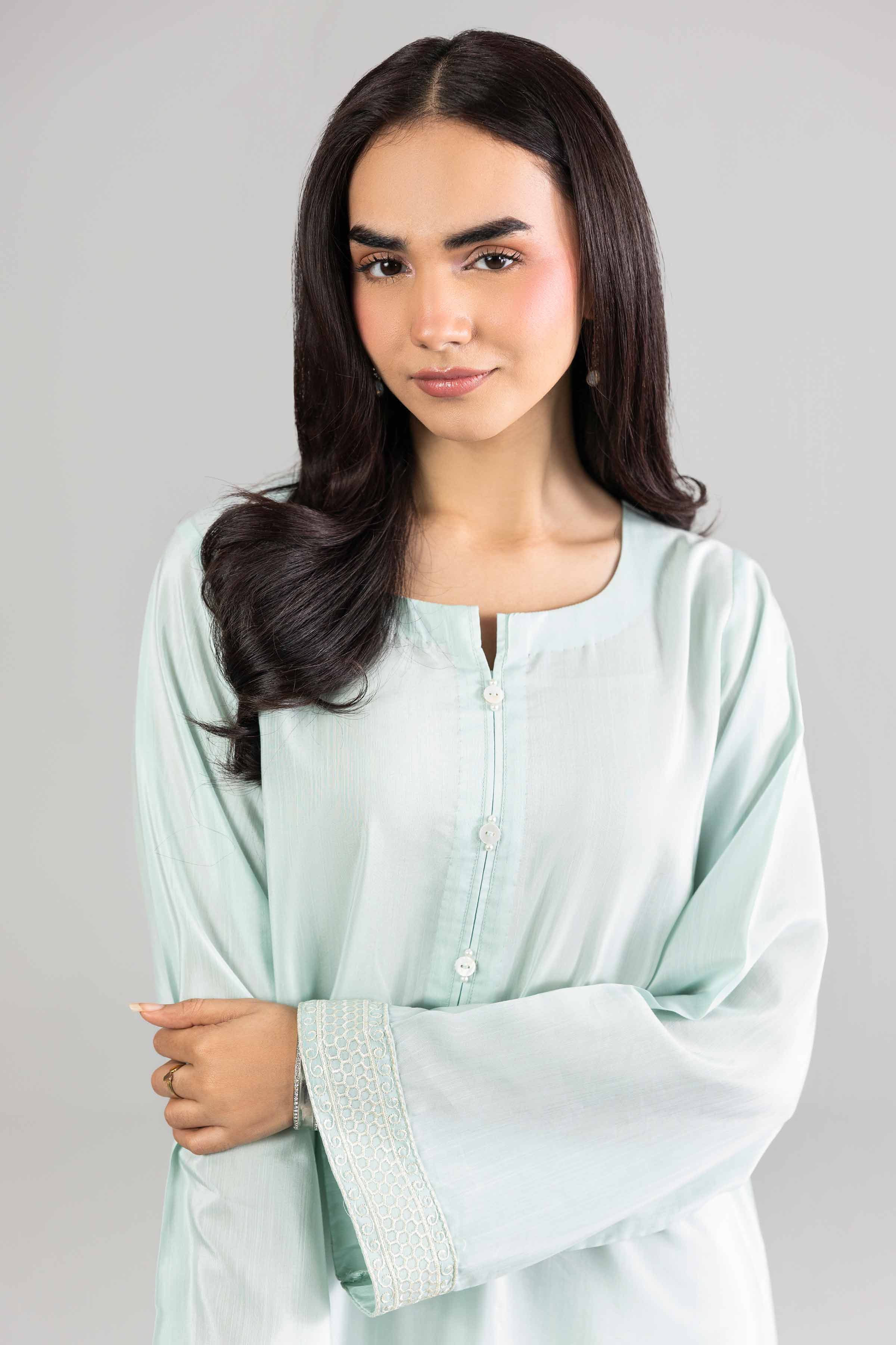 Nishat UK - Green Embroidered Silk 1-piece ready to wear Long dress