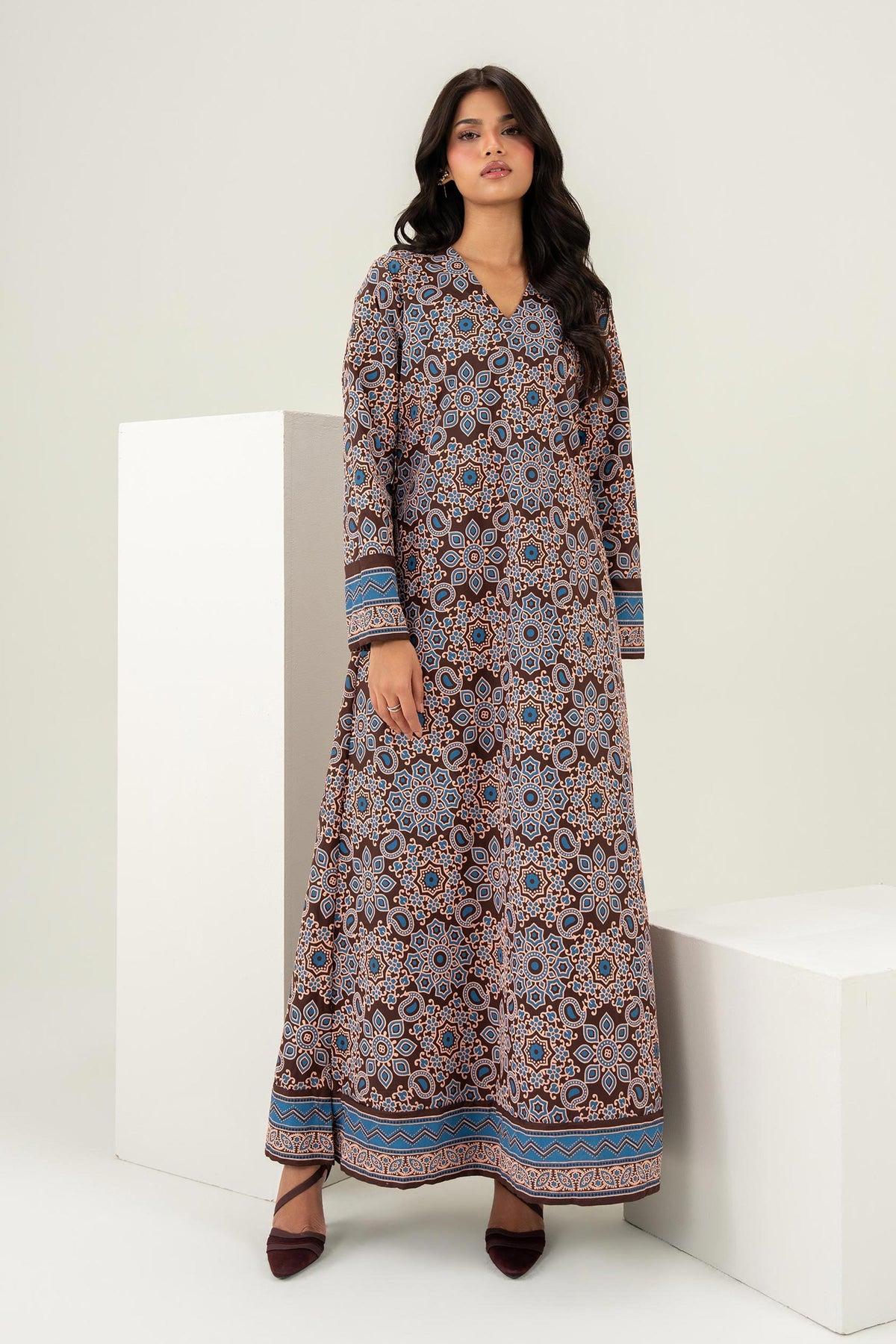 Nishat UK - Brown Printed Silk 1 Piece ready to wear 