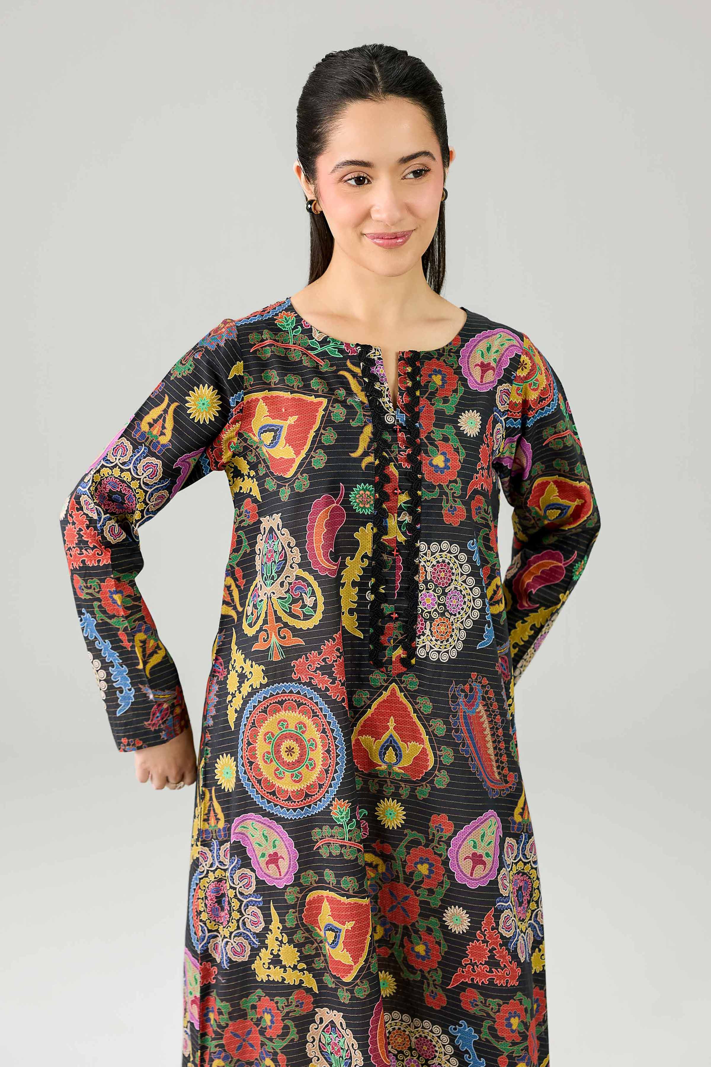 Nishat UK - Black Printed Lawn 1-piece ready to wear Long dress