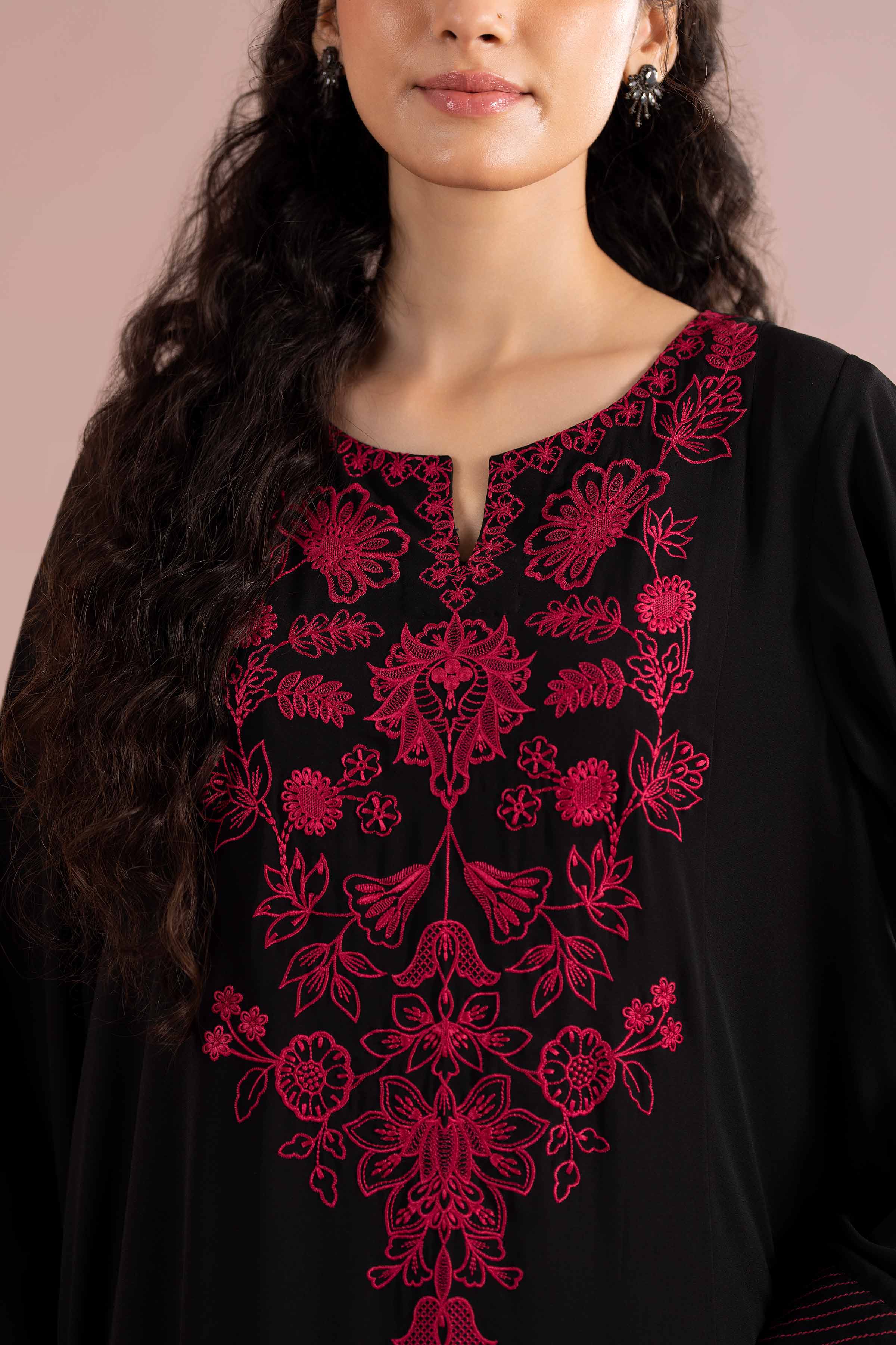Nishat UK - Black Embroidered Georgette 1 Piece ready to wear Long Dress