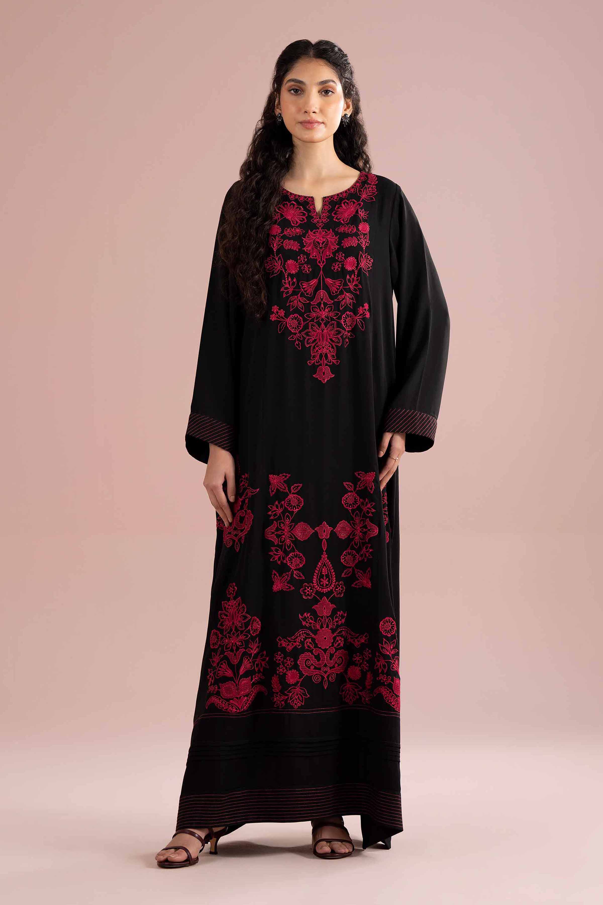 Nishat UK - Black Embroidered Georgette 1 Piece ready to wear Long Dress