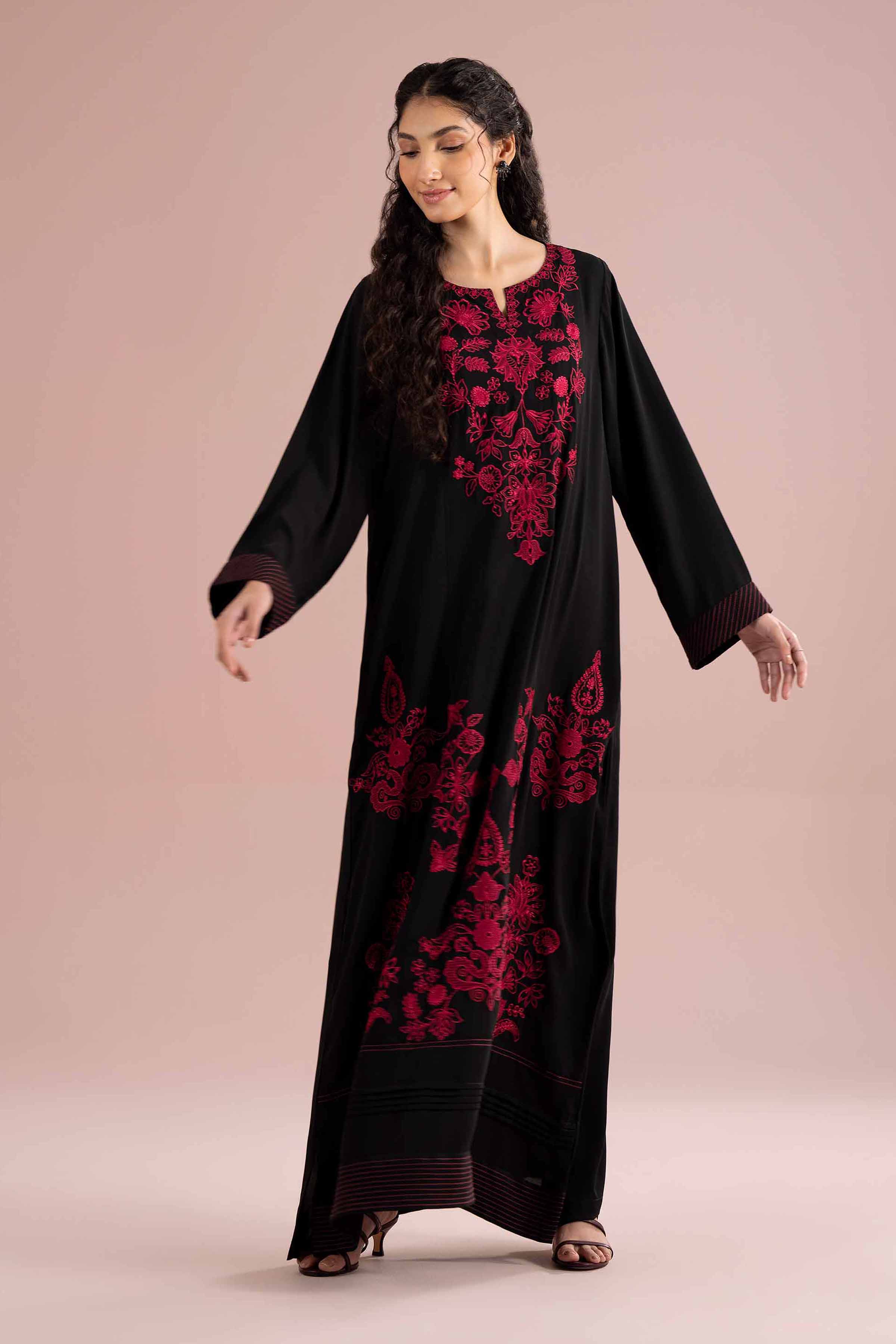Nishat UK - Black Embroidered Georgette 1 Piece ready to wear Long Dress