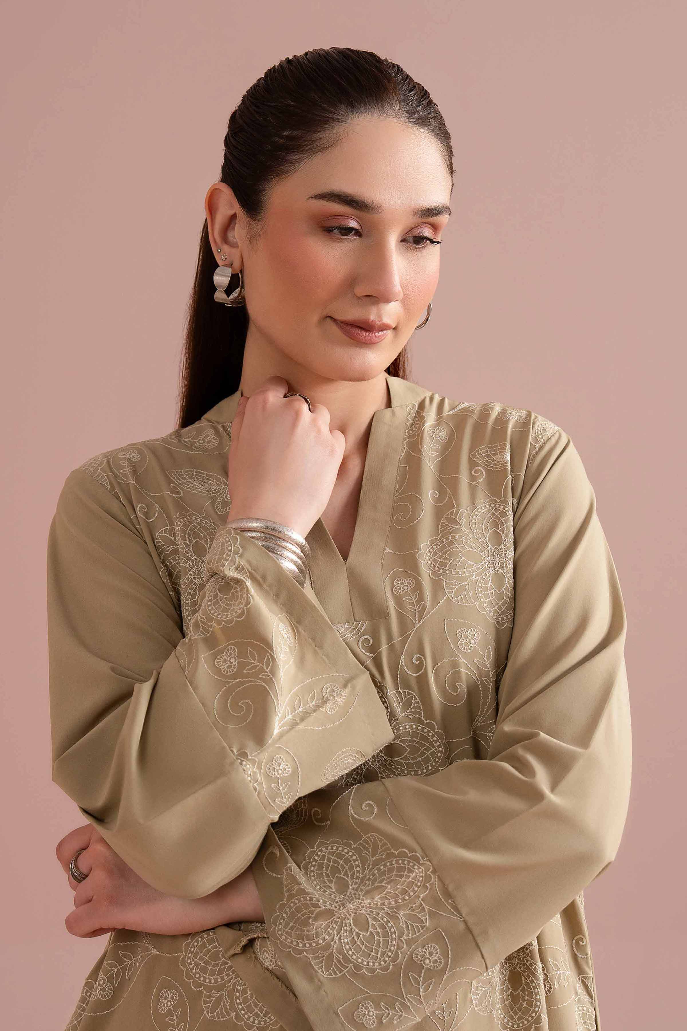 NishatUK - Green Embroidered Malai 1-piece ready to wear long dress