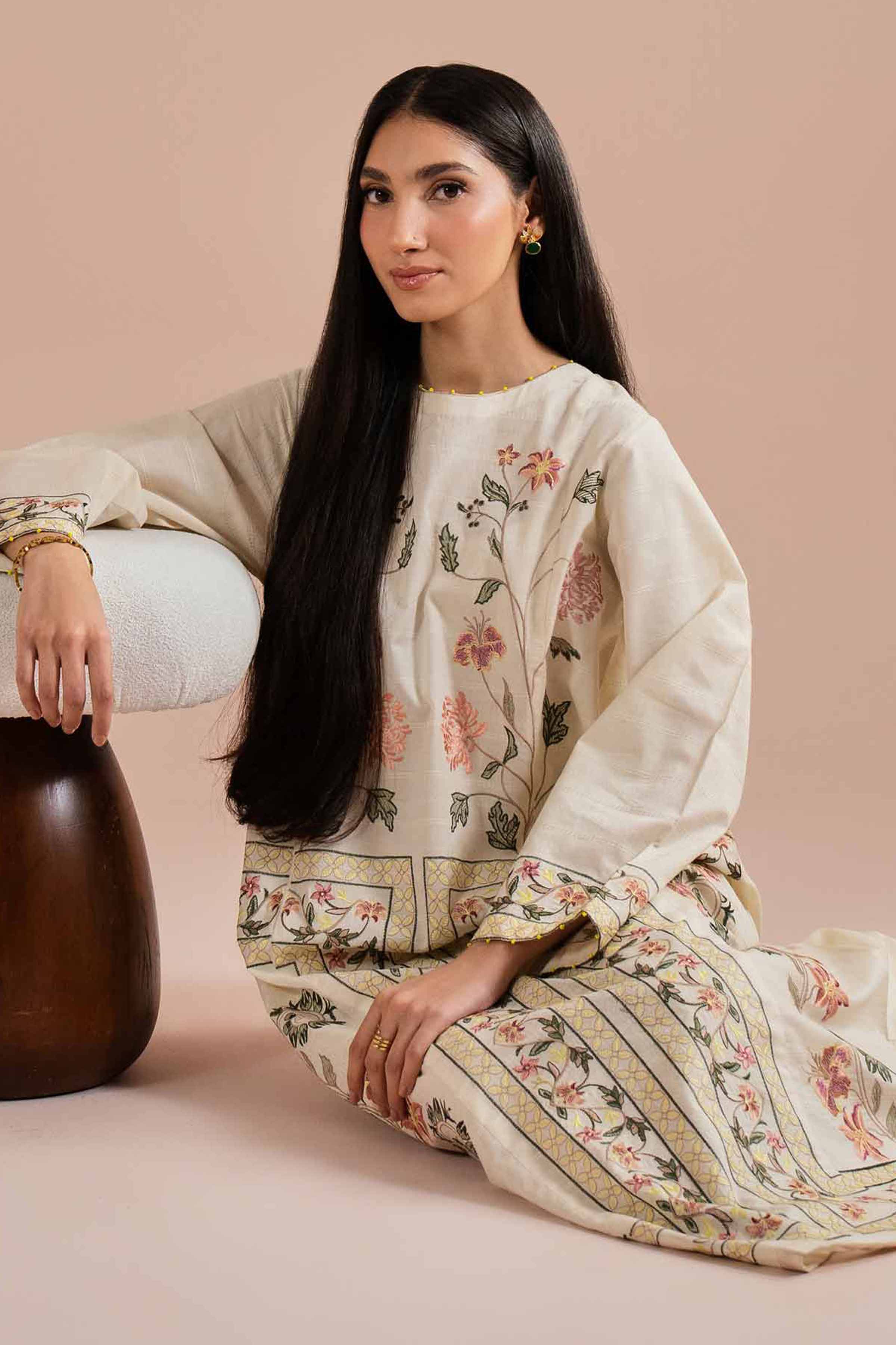 NishatUK - White Embroidered Lawn 1-piece ready to wear dress