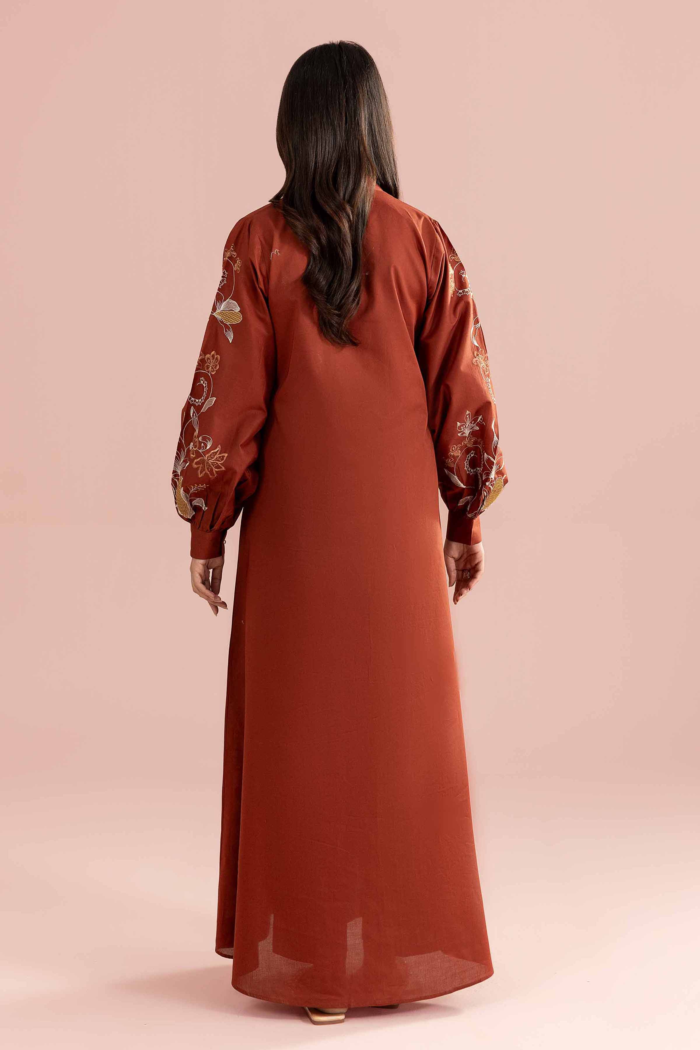 Nishat UK - Brown Embroidered Cambric 1 Piece ready to wear luxury long dress