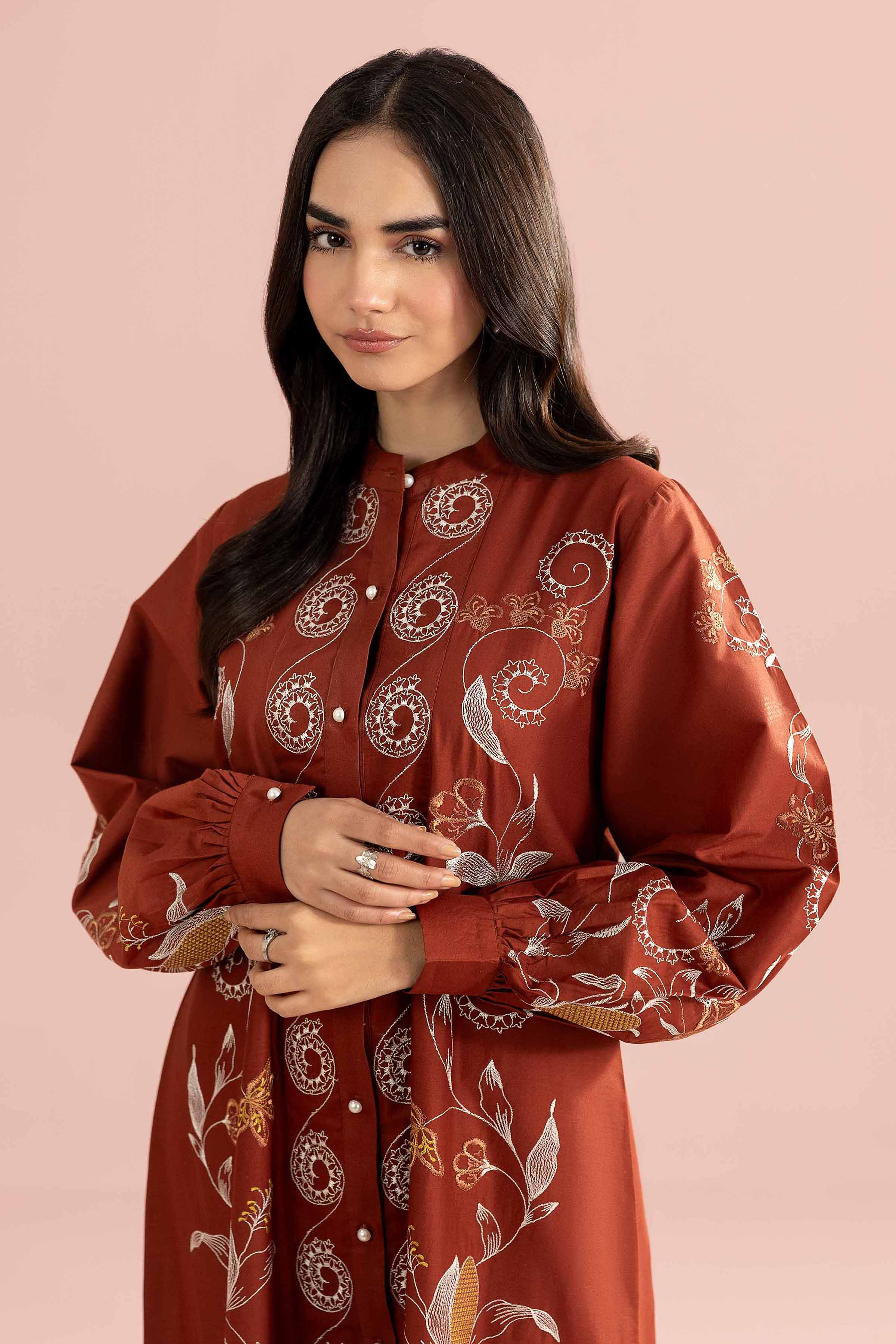 Nishat UK - Brown Embroidered Cambric 1 Piece ready to wear luxury long dress