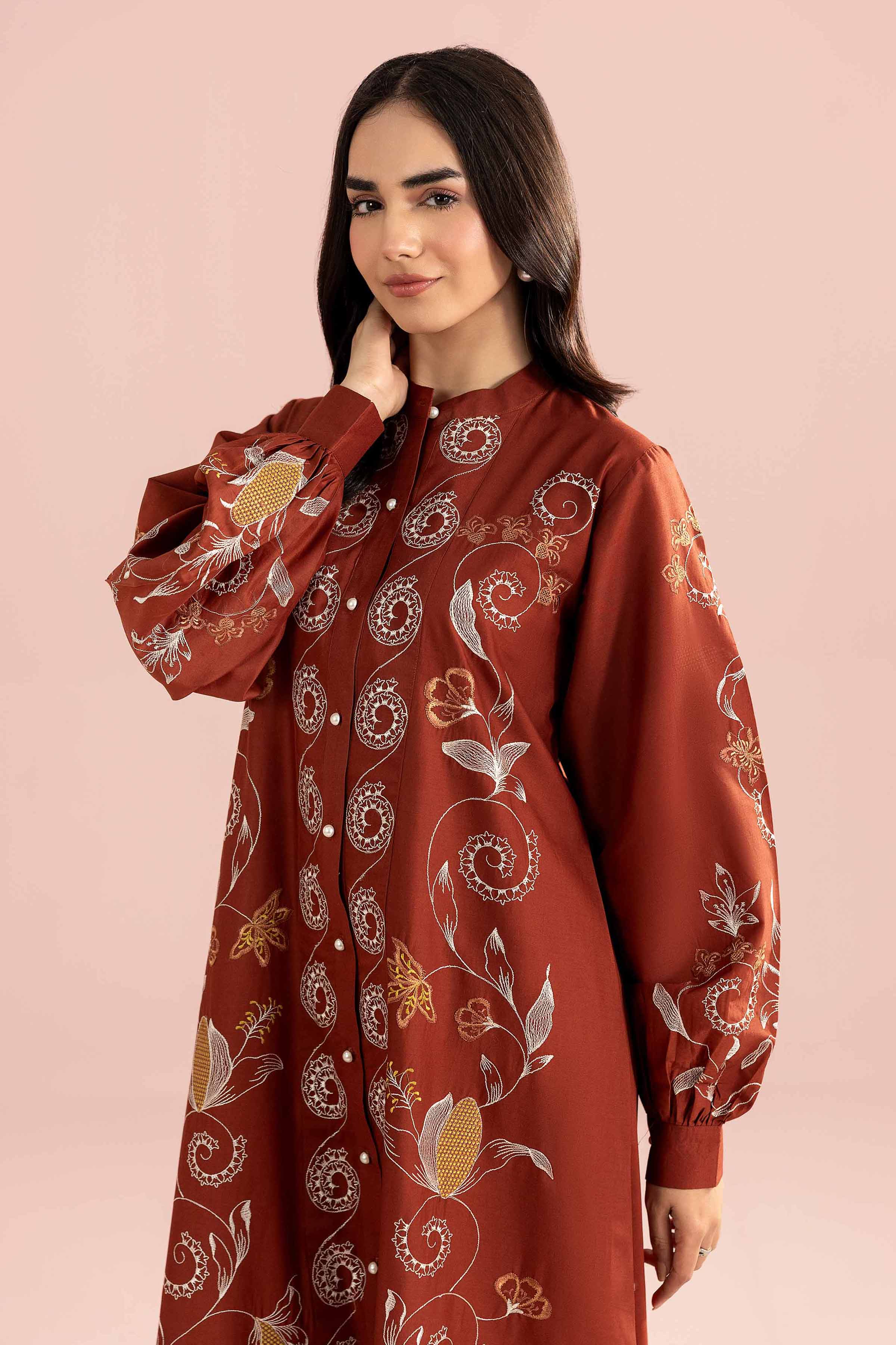 Nishat UK - Brown Embroidered Cambric 1 Piece ready to wear luxury long dress