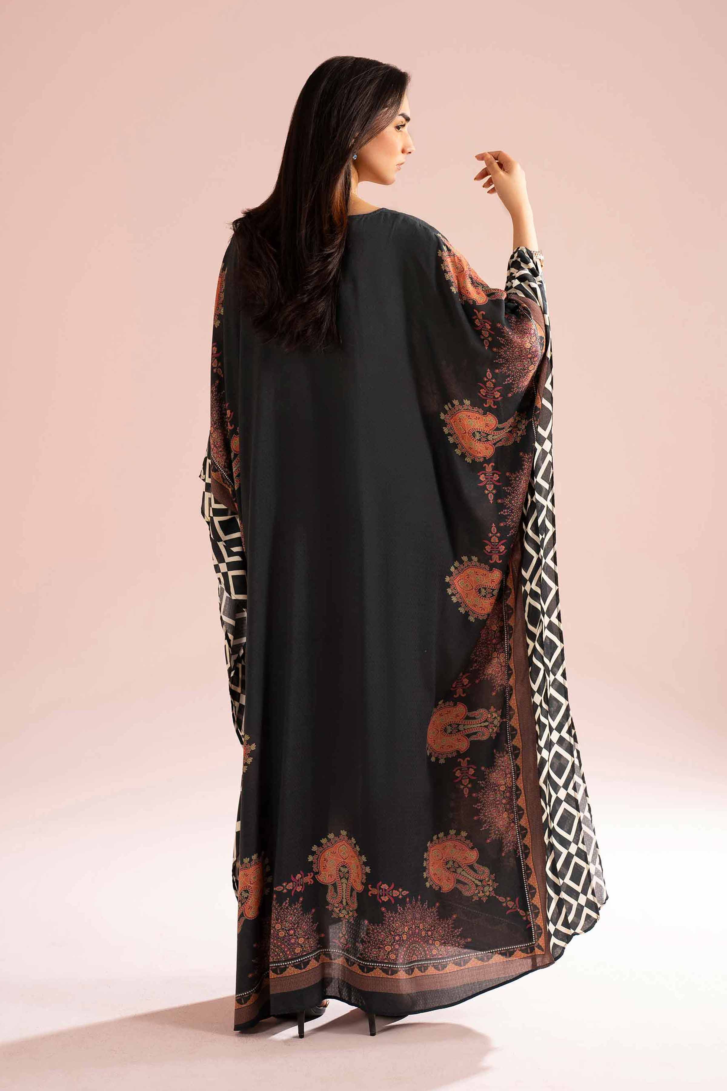 NishatUK - Black Printed Dobby 1-piece ready to wear Kaftan