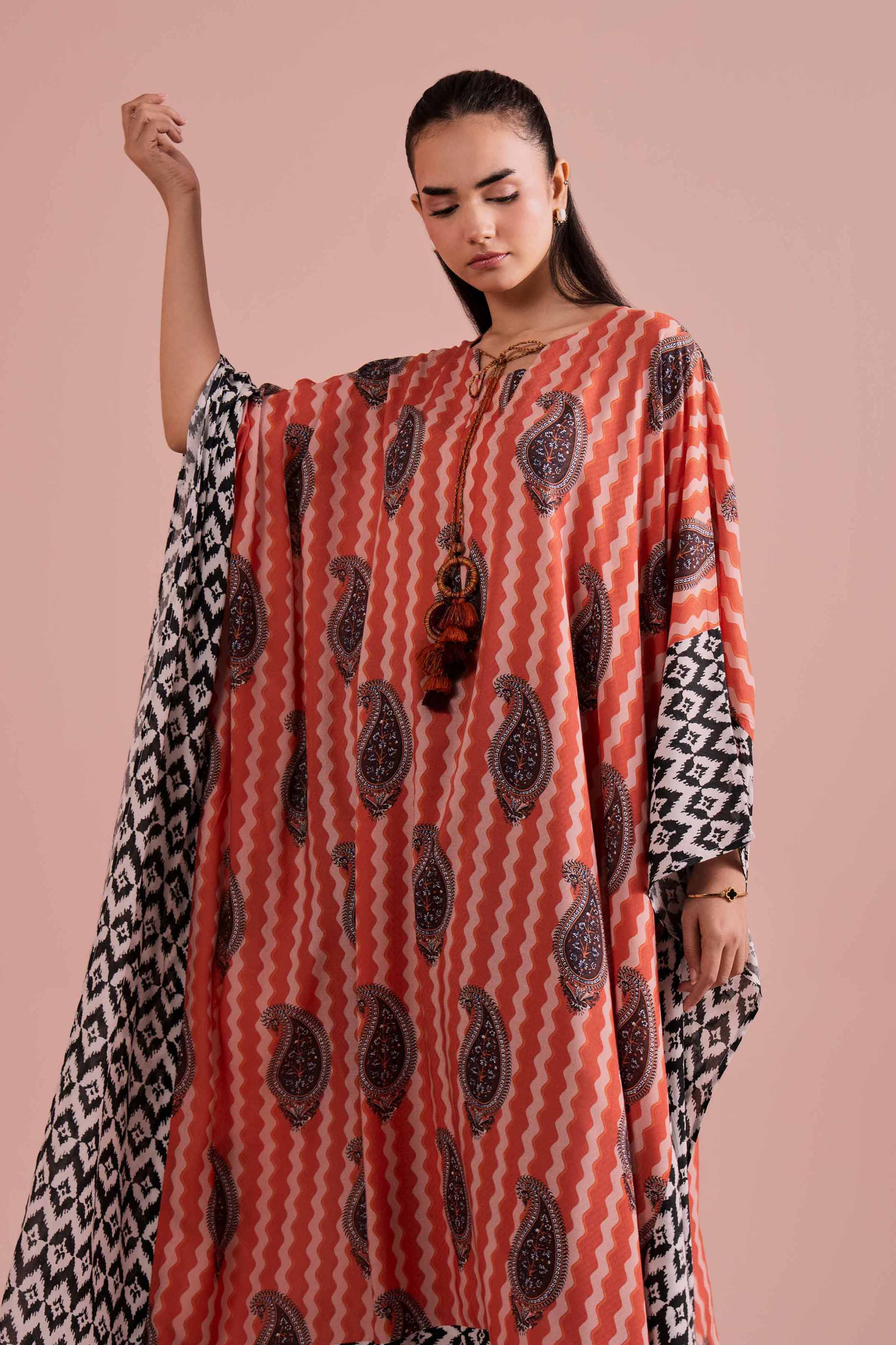 NishatUK - Multi Printed Dobby 1-piece ready to wear Kaftan