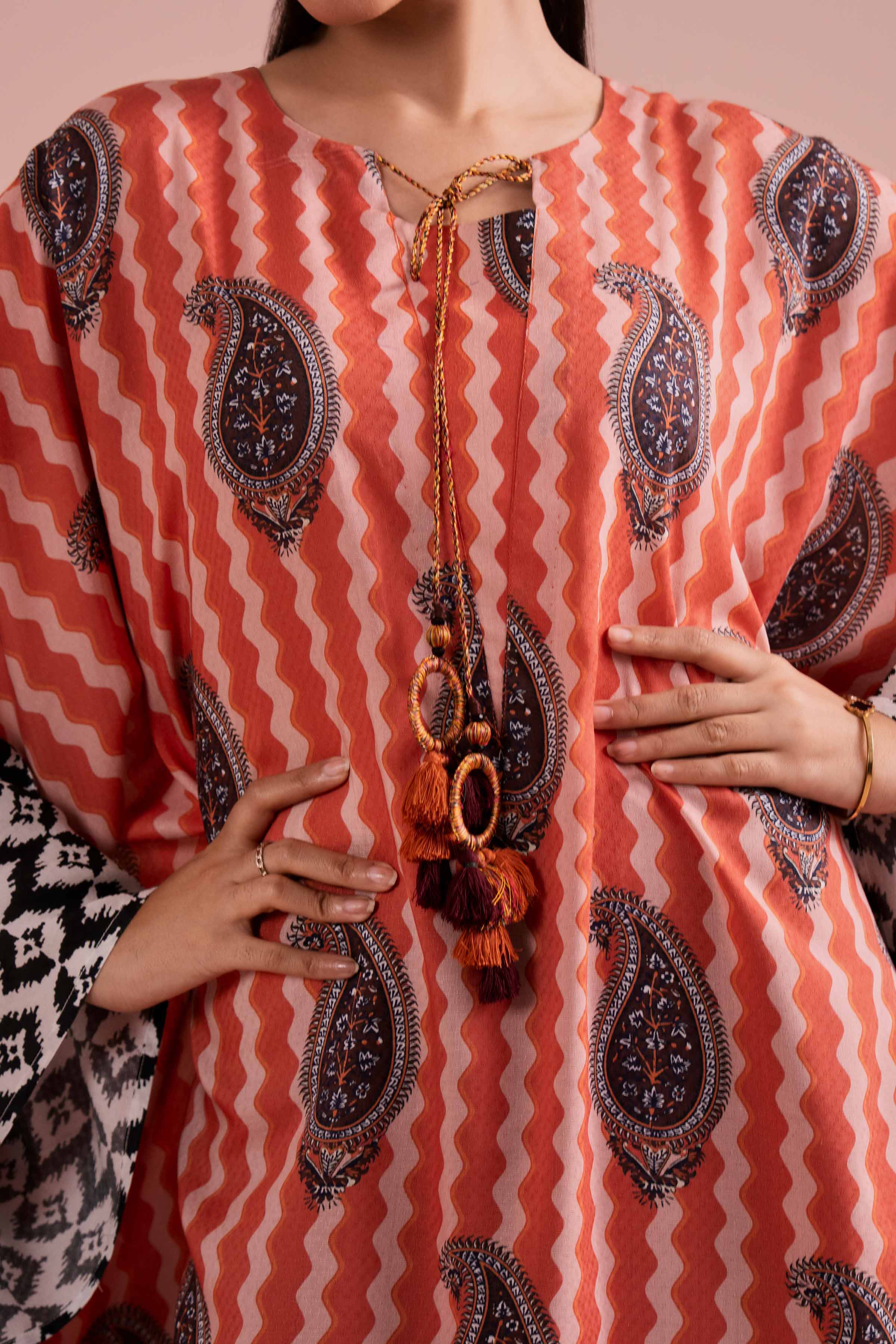 NishatUK - Multi Printed Dobby 1-piece ready to wear Kaftan