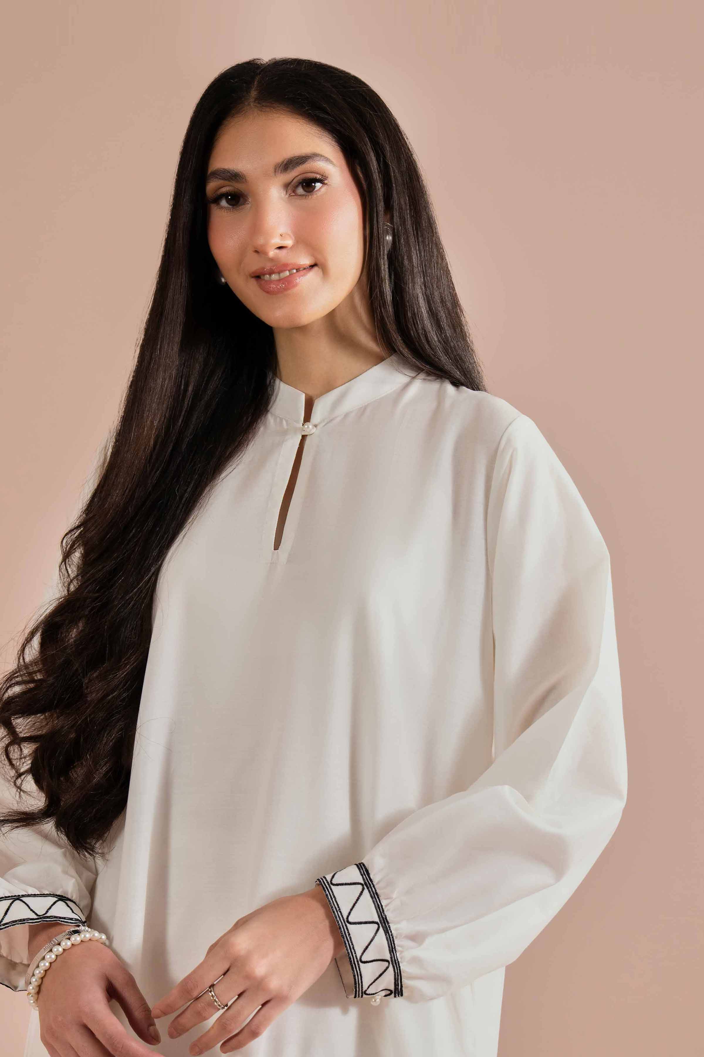 Nishat UK - White Embroidered Cambric 1 Piece ready to wear luxury long dress