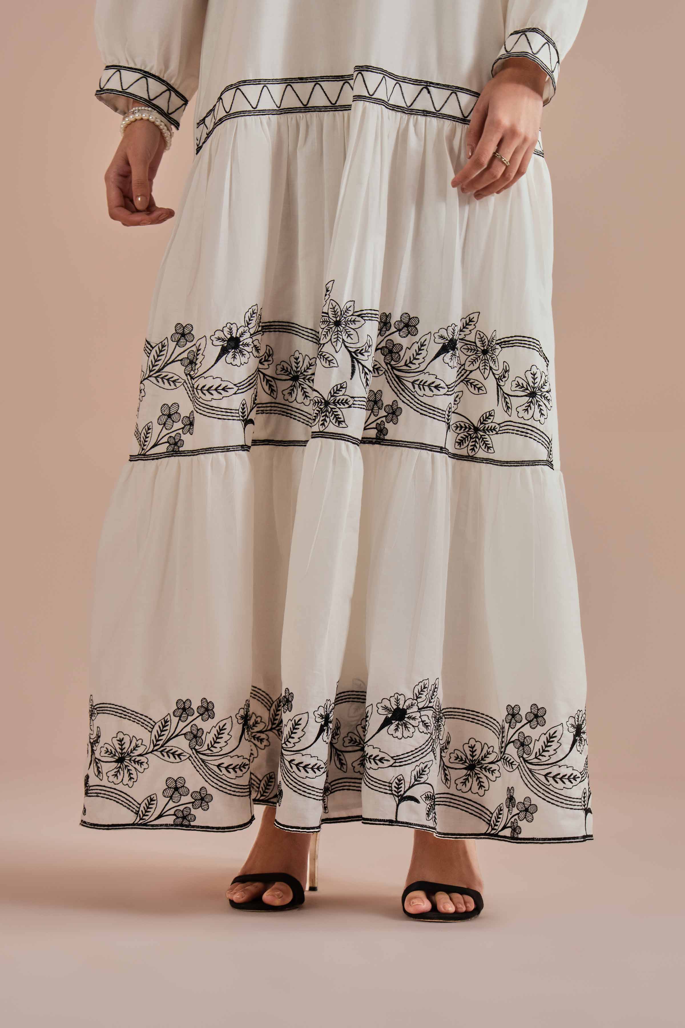 Nishat UK - White Embroidered Cambric 1 Piece ready to wear luxury long dress
