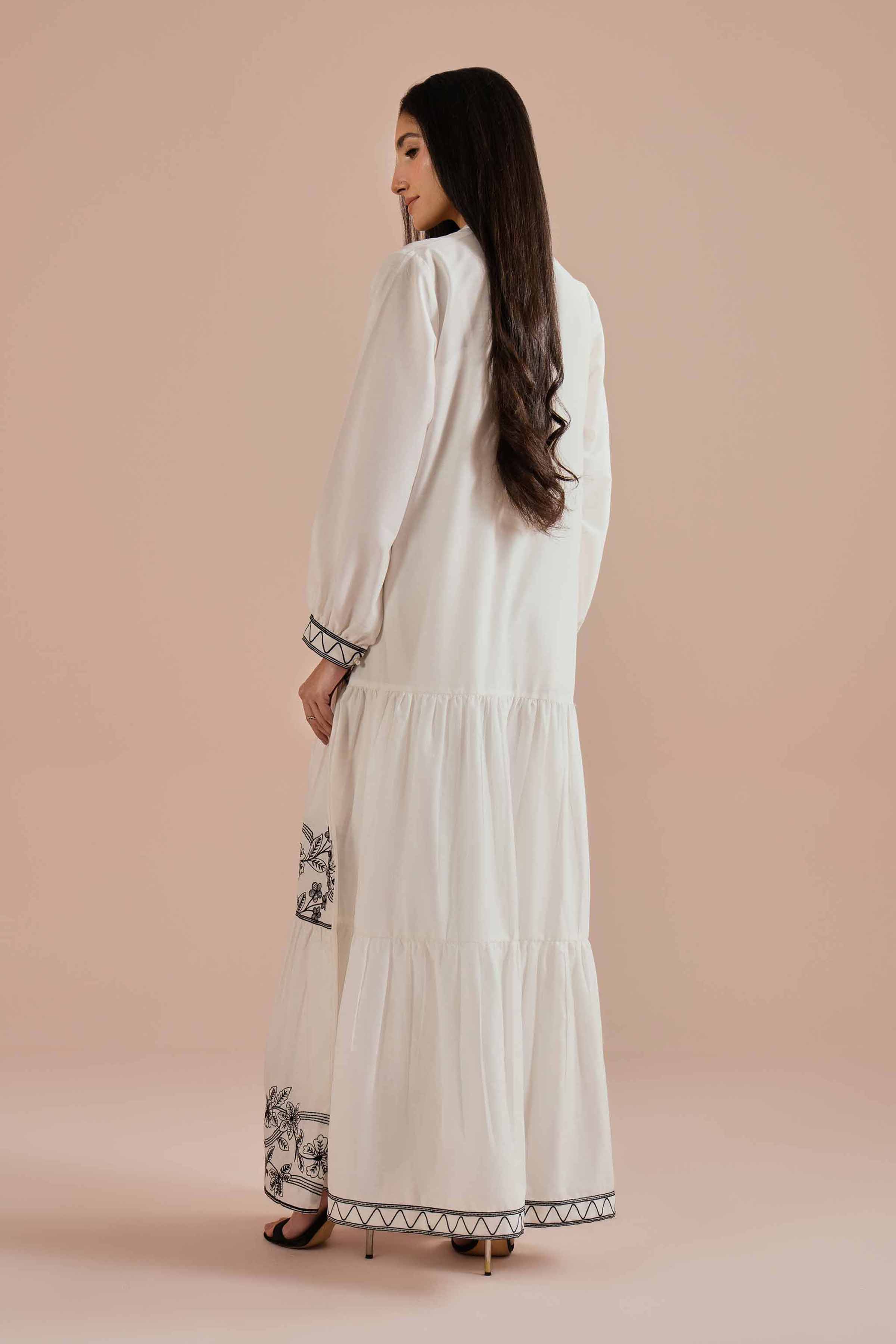 Nishat UK - White Embroidered Cambric 1 Piece ready to wear luxury long dress