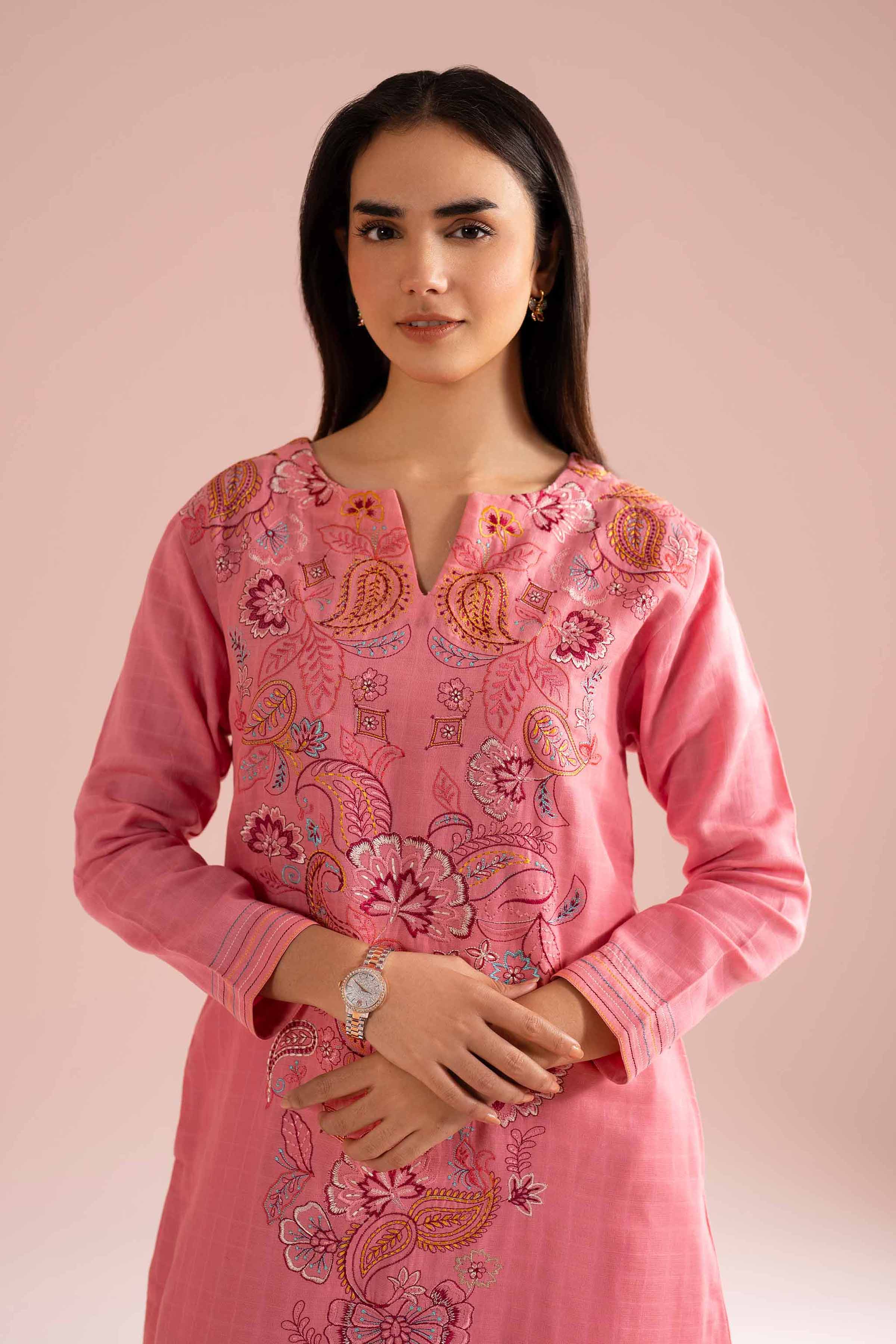 NishatUK - Pink Embroidered Dobby 1-piece ready to wear long dress