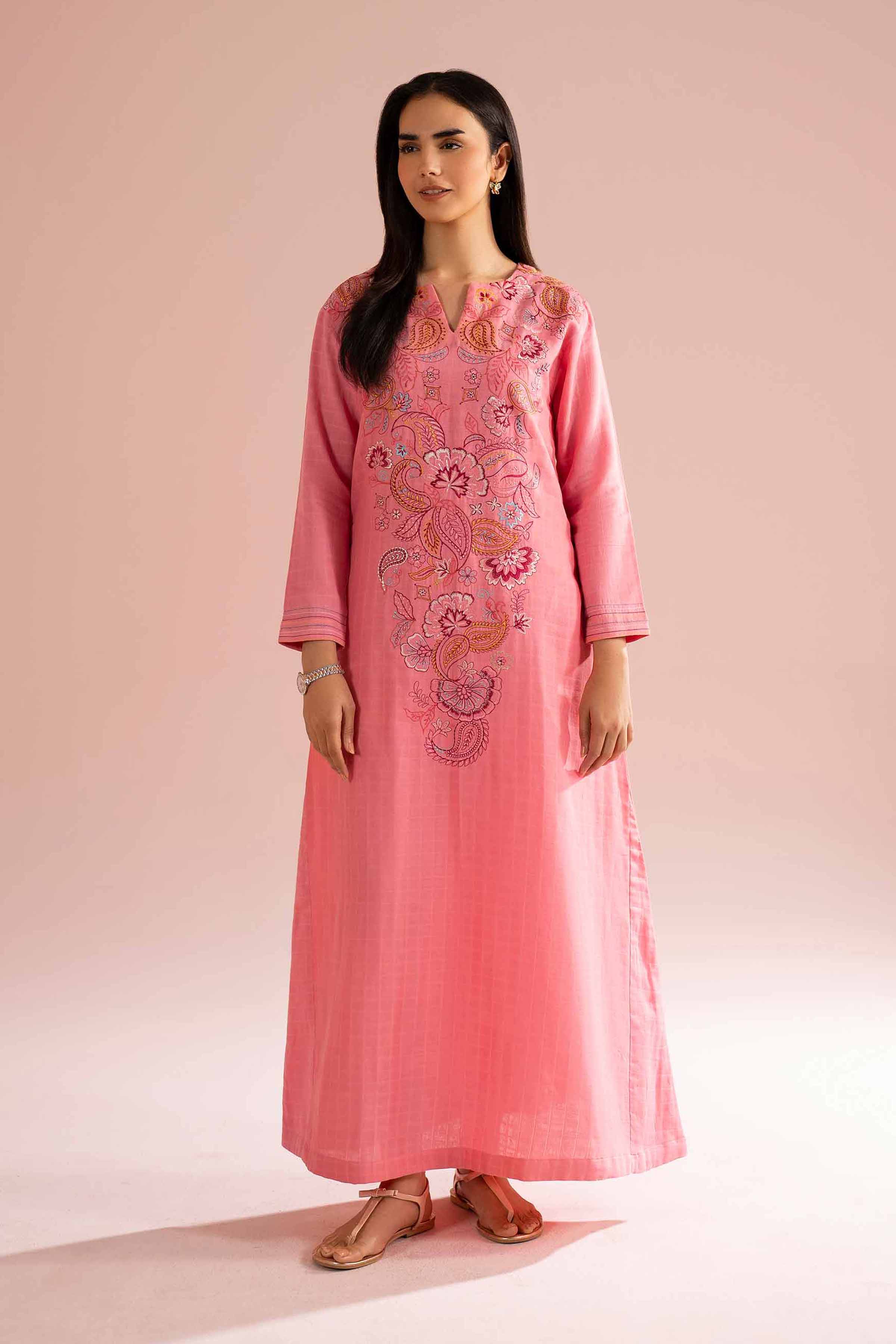 NishatUK - Pink Embroidered Dobby 1-piece ready to wear long dress