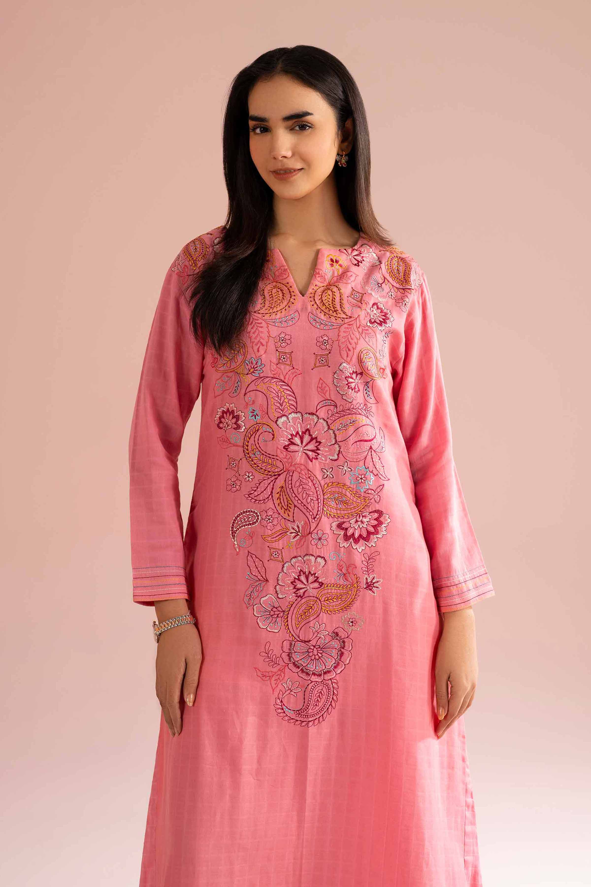 NishatUK - Pink Embroidered Dobby 1-piece ready to wear long dress