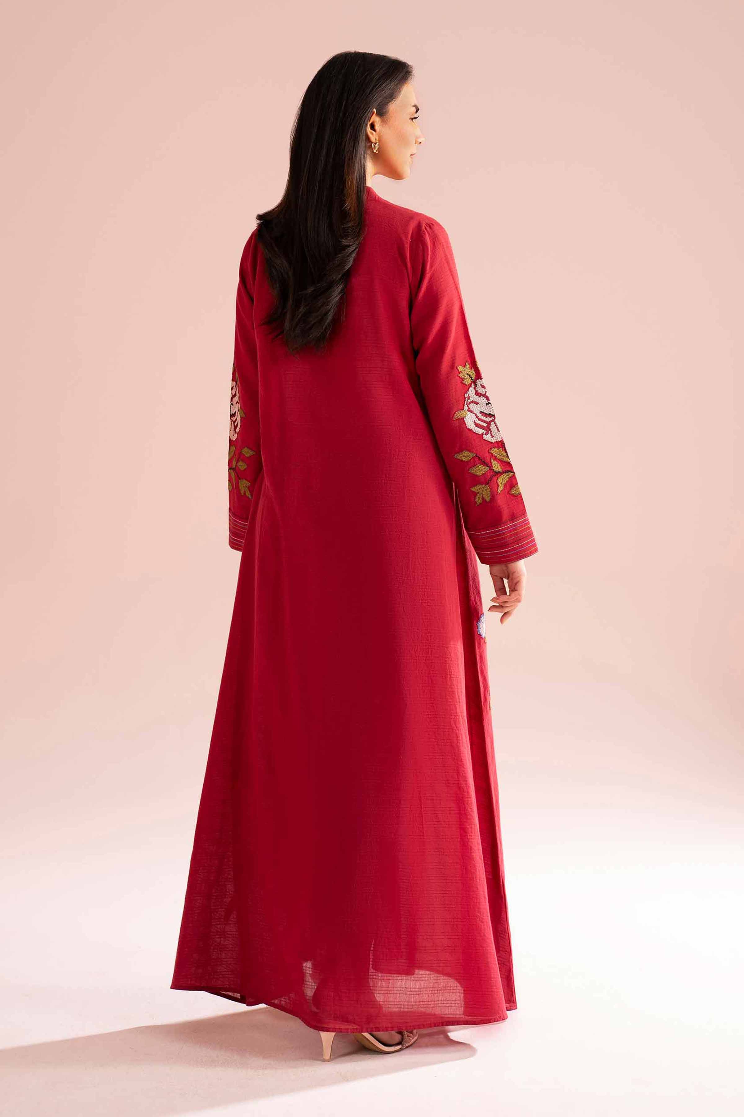 Nishat UK - Red Embroidered Dobby 1-piece ready to wear Long dress