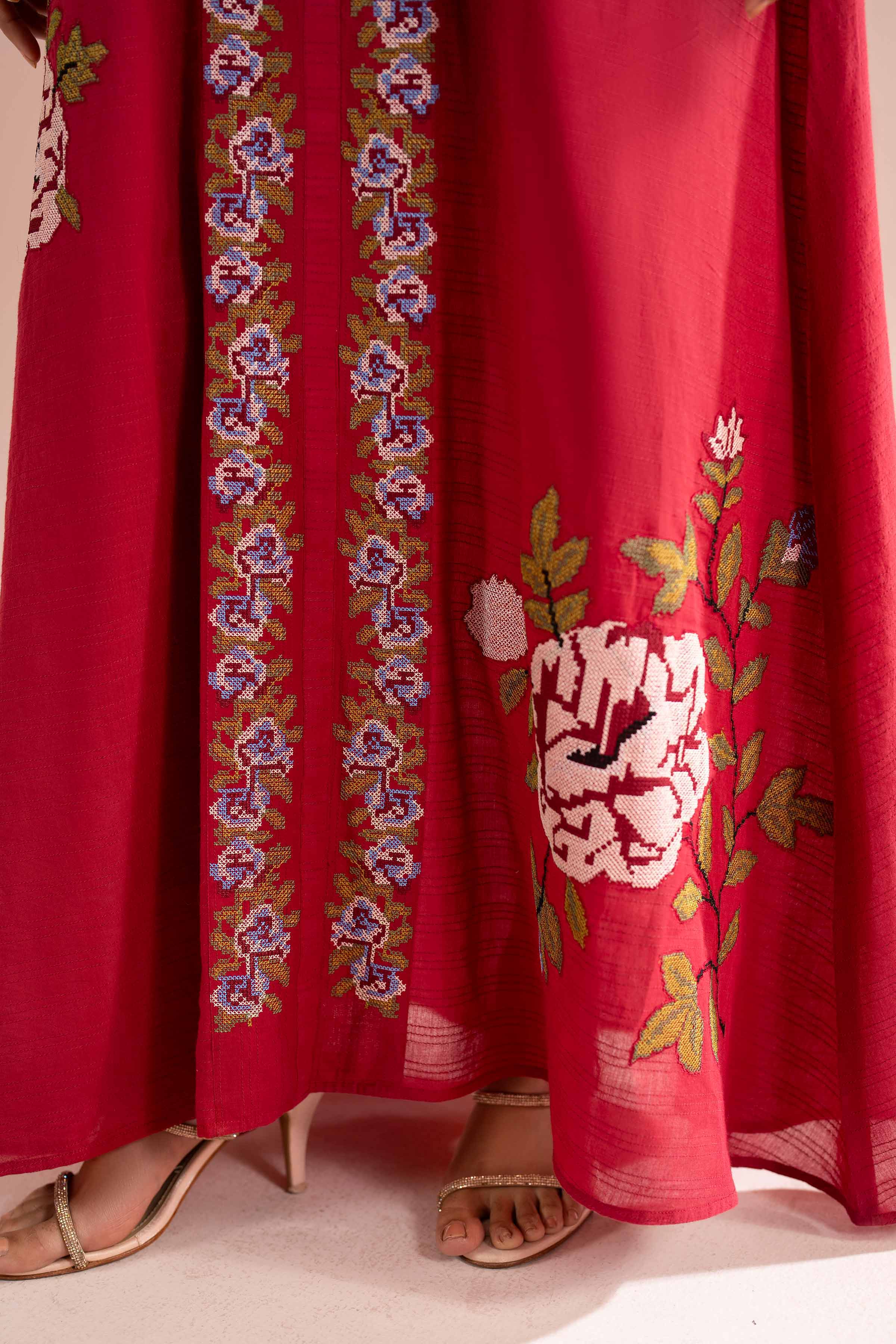 Nishat UK - Red Embroidered Dobby 1-piece ready to wear Long dress