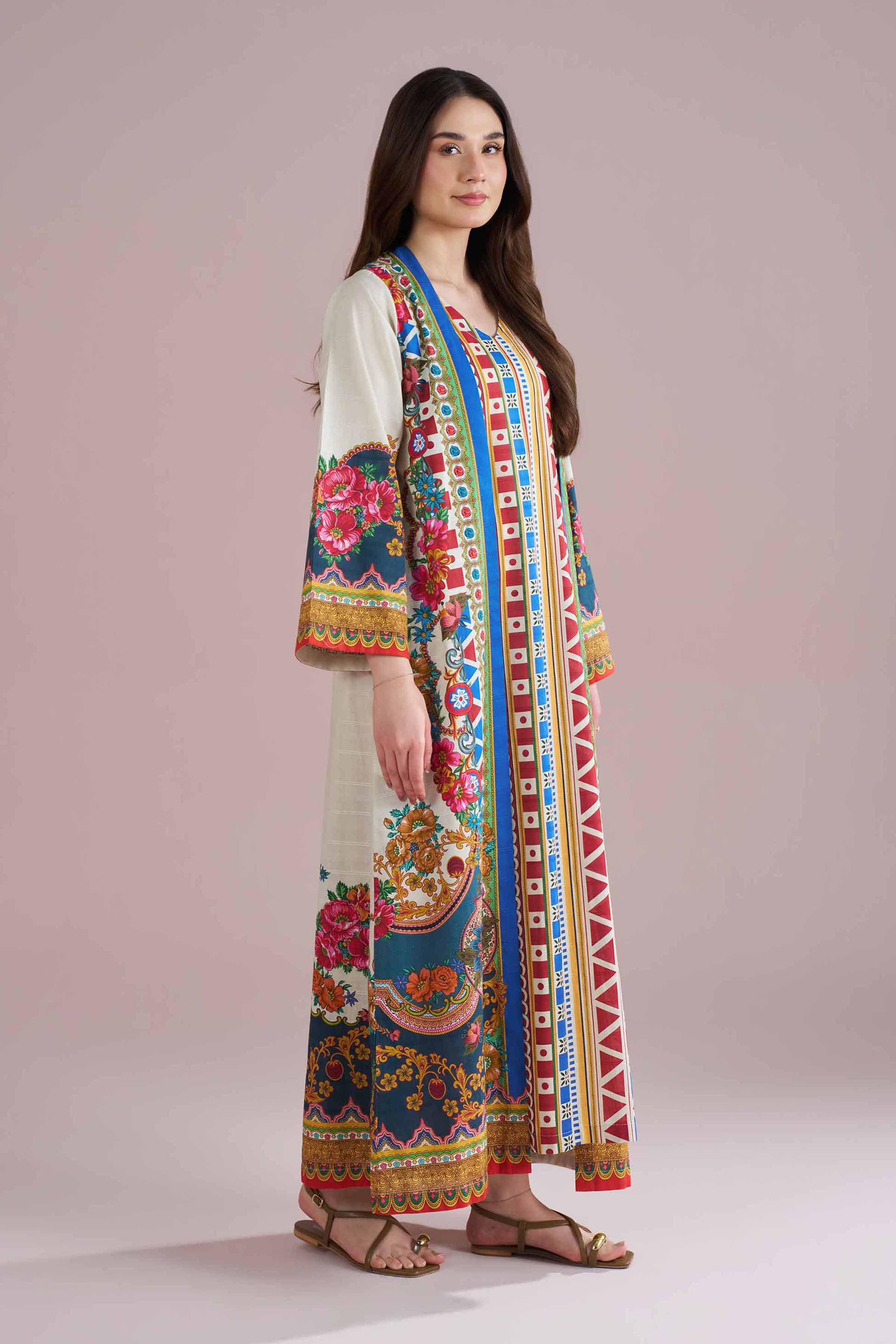 NishatUK - Beige Printed Lawn 2-piece ready to wear Dress