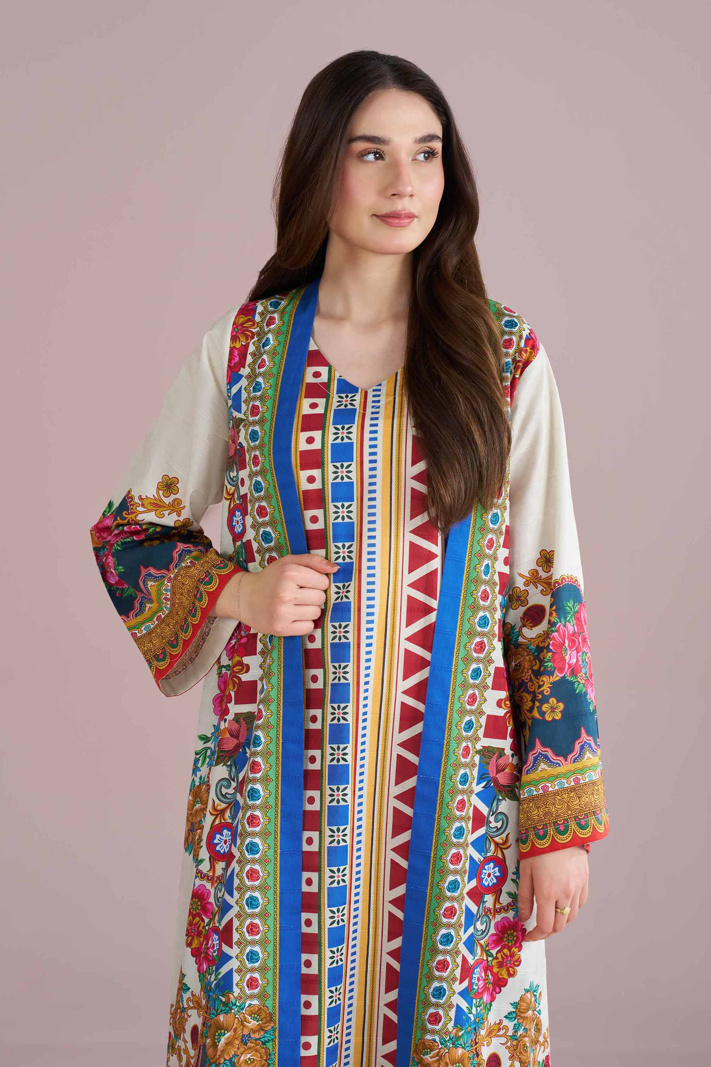 NishatUK - Beige Printed Lawn 2-piece ready to wear Dress